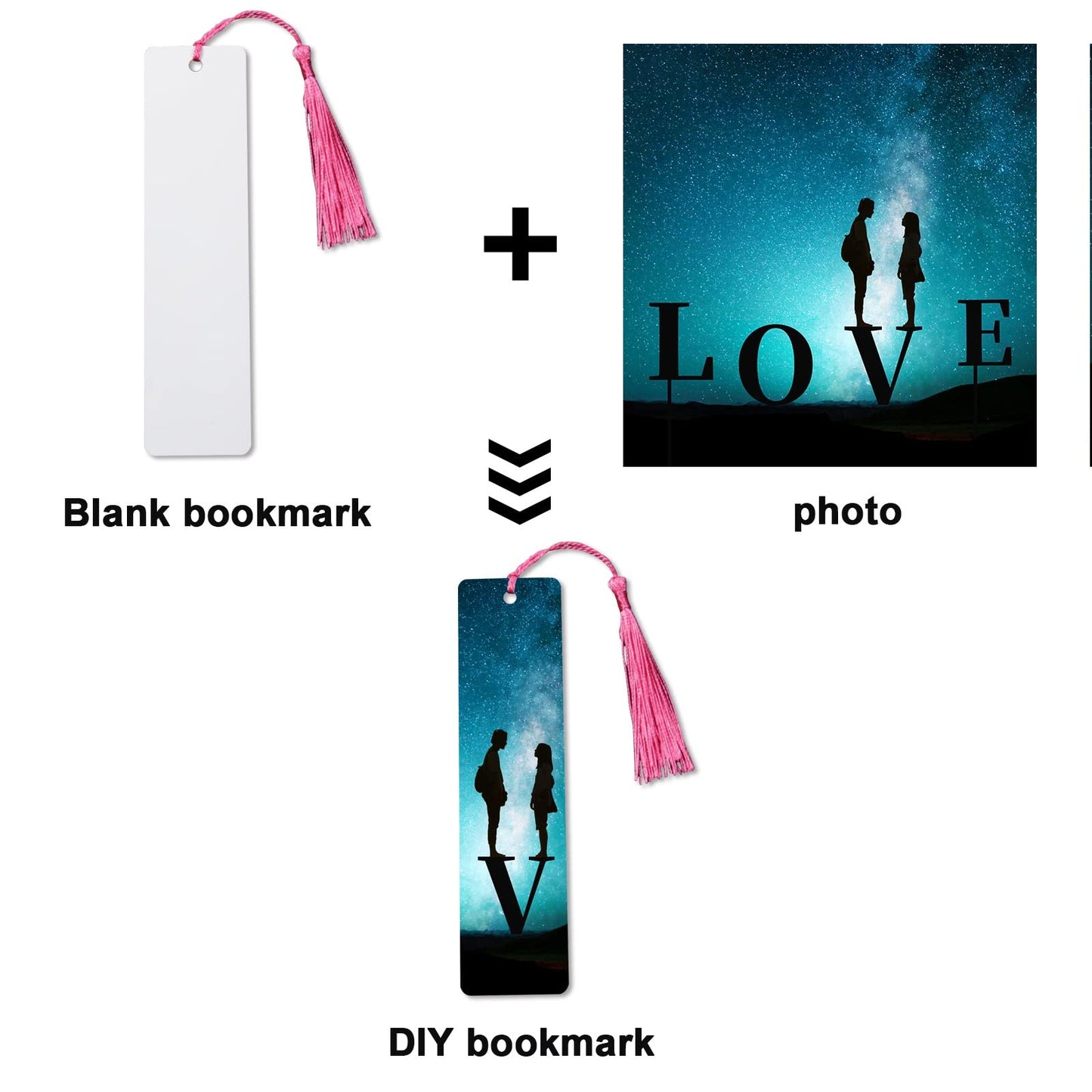 50 Pcs Sublimation Bookmark Blank Heat Transfer Aluminum Metal Bookmarks Bulk DIY Bookmarks with Hole and Colorful Tassels for Crafts,Personalized Tassels Blank Bookmark