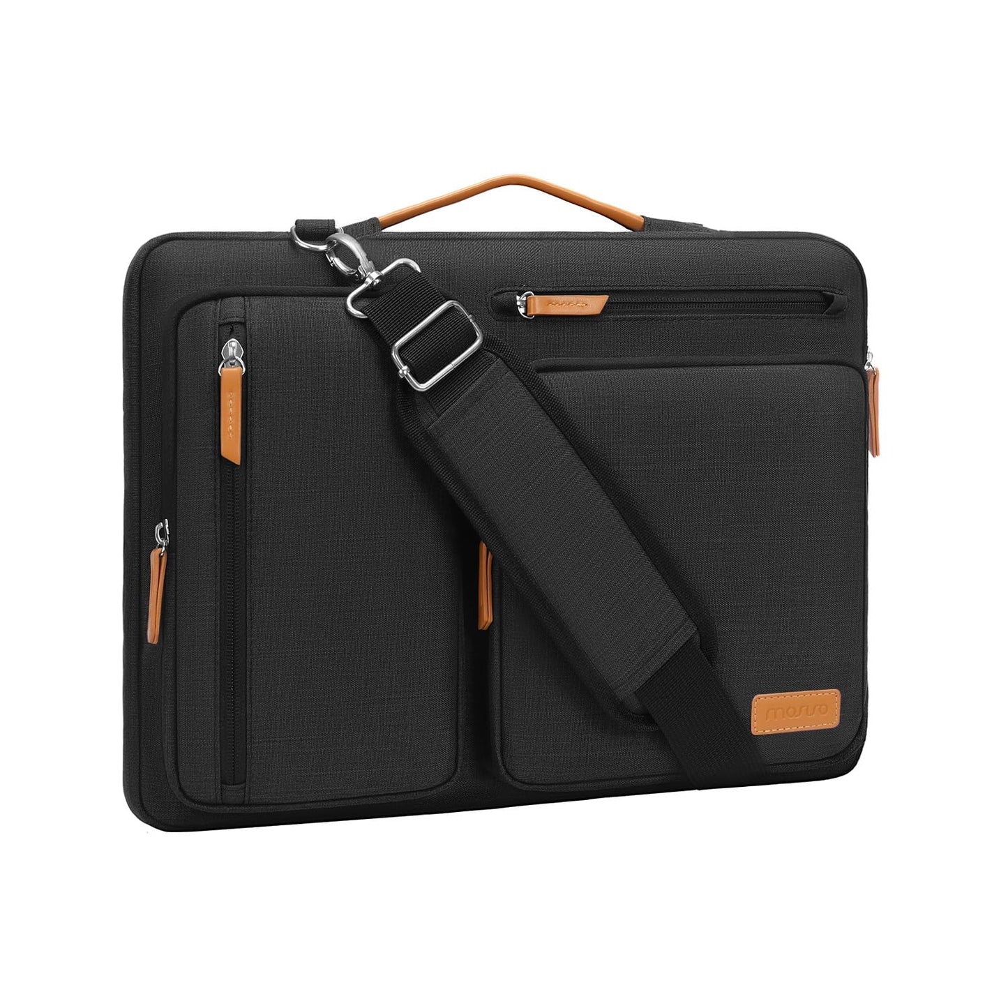 MOSISO 360 Protective Laptop Bag 16 inch, 15-15.6 inch Computer Shoulder Bag Compatible with MacBook Pro 16, HP, Dell, Lenovo, Asus, Side Open Messenger Case &4 Zipper Pockets&Handle, Black