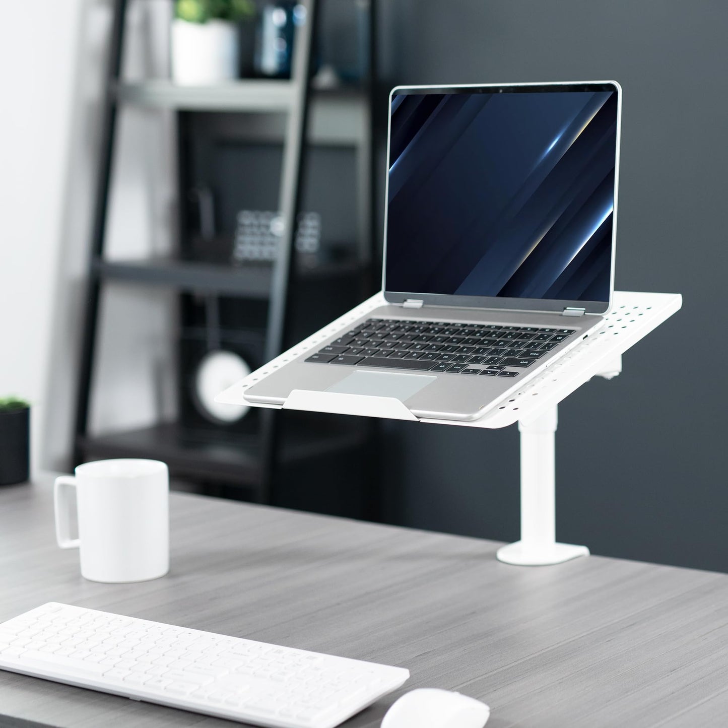 VIVO Single Laptop Notebook Desk Mount Stand, Fully Adjustable Extension with C-clamp, Fits up to 17 inch Laptops, White, STAND-V001LW
