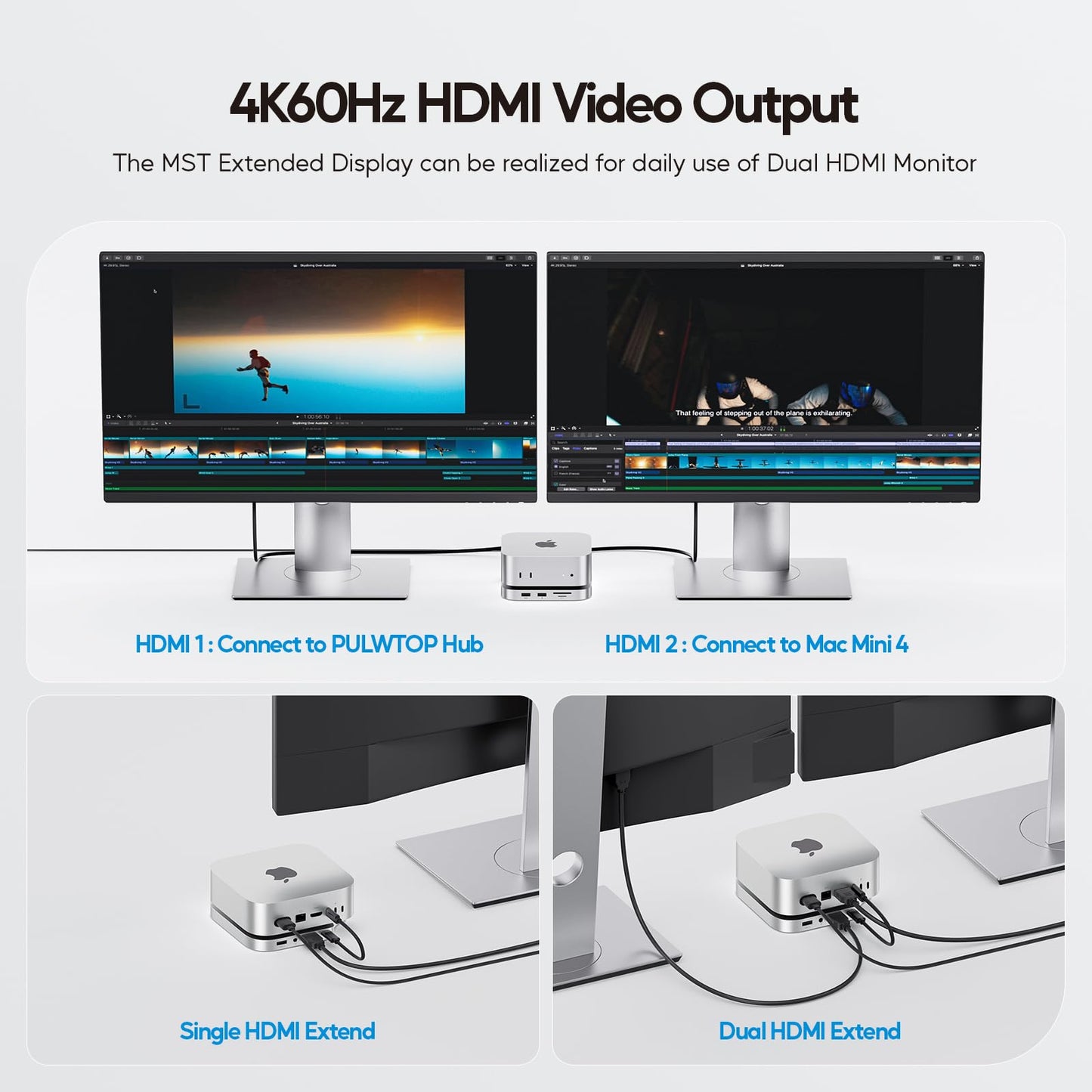PULWTOP Mac mini M4 Dock with 4TB M.2 SSD Enclosure (SSD NOT Included), Mac mini M4/ M4 Pro Hub Stand with HDMI 4K@60Hz, 2024 MacMini USB C Hub Accessories, 3 USB A 2.0, SD/TF, 3.5mm Audio
