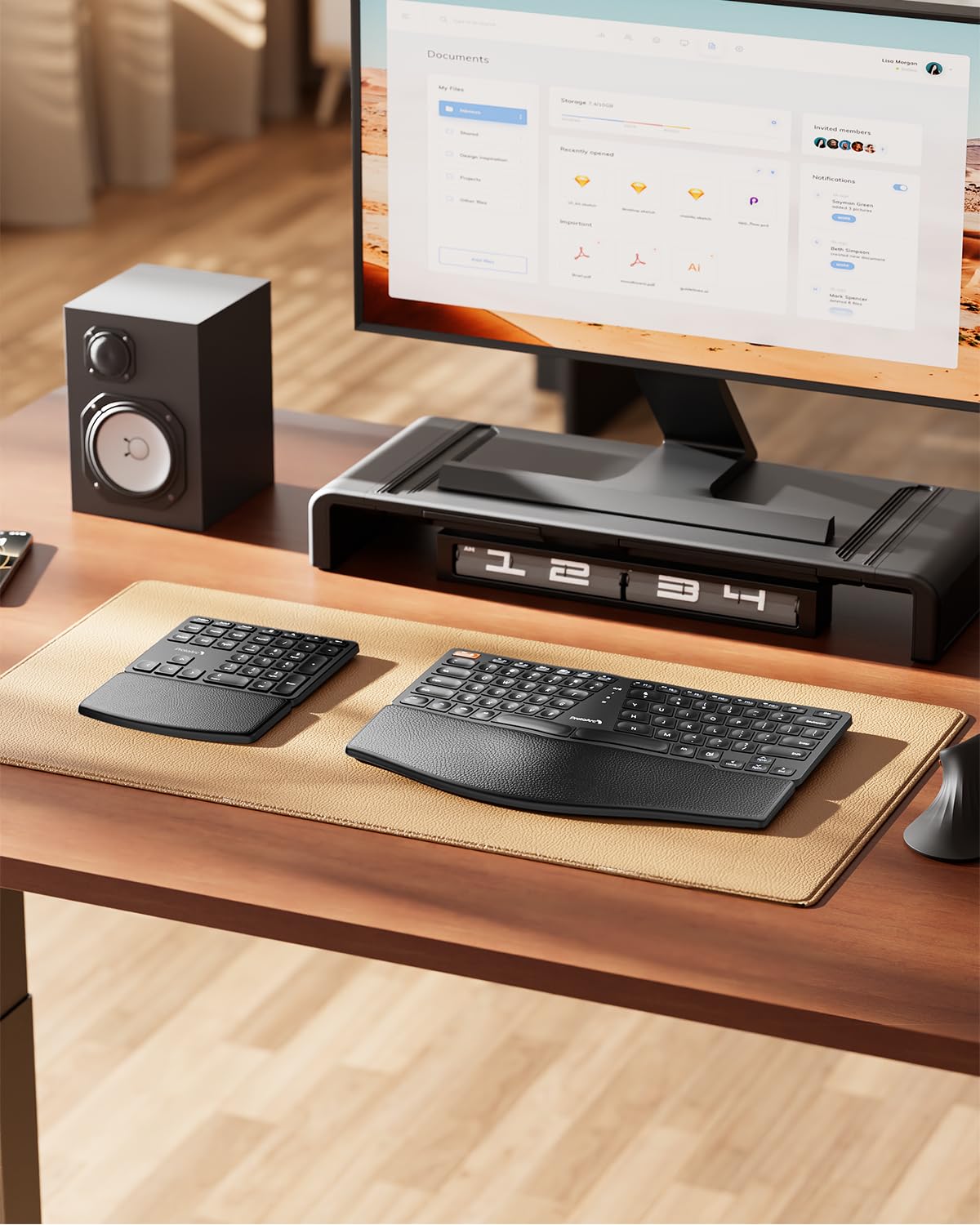 ProtoArc Wireless Ergonomic Keyboard, EK04 2.4GHz Wireless Ergo Keyboard with Separate Numeric Keypad, Split Design, Wrist Rest, Rechargeable, for Desktop, PC, Laptop