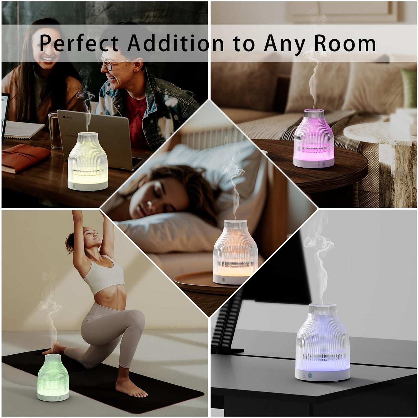 SOICARE 200ml Glass Reservoir Essential Oil Diffuser with Glass Dome Ultrasonic Aromatherapy Diffuser with Four Timer Colorful Light Auto-Off for Gift Home Office Bedroom