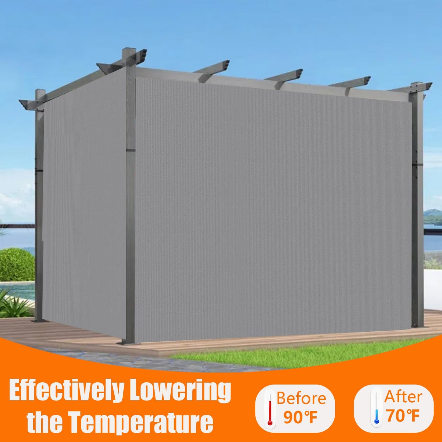 90% 10x10ft Sun Shade Cloth for Outdoor Deck Backyard Patio Garden Pergola Cover Canopy Gray