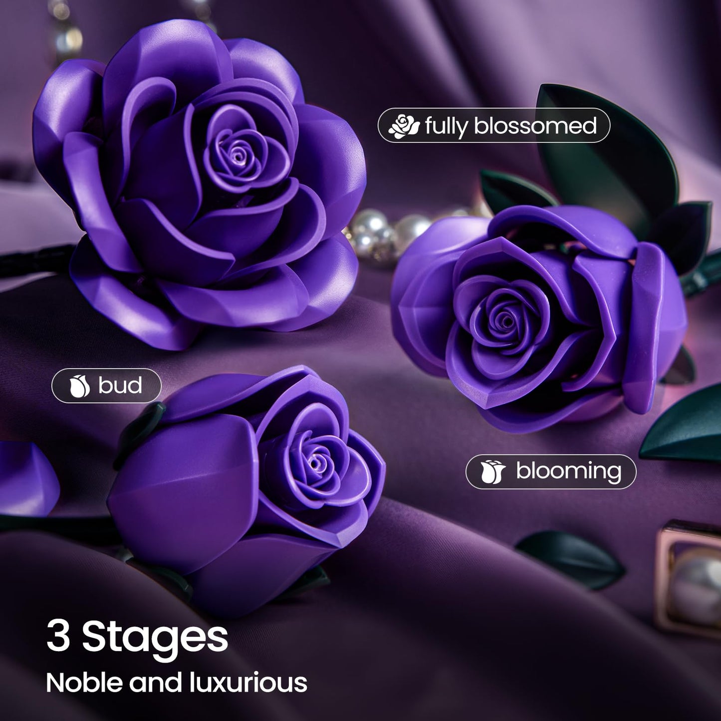 Botanicals Purple Rose Bouquet Building Set,Artificial Flowers Botanical Collection Blocks Kit,Compatible with Lego,for Adults Women Teengirls Gift for Valentines Halloween Christmas Gothic Home Decor