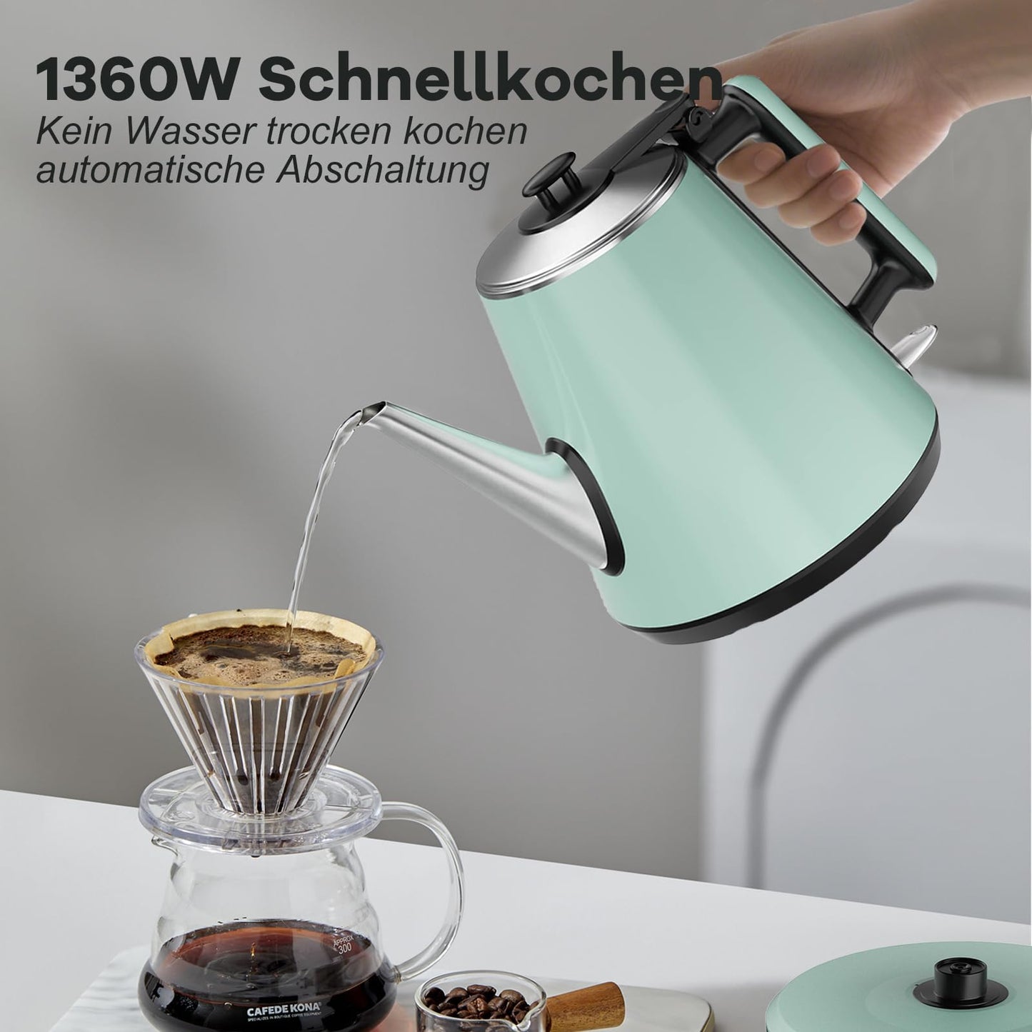 HoJang 0.9L Electric Kettle, 1000W Fast Boiling Stainless Steel Water Heater, Cordless Tea Coffee Kettle with Auto Shut-Off, Small Compact Hot Water Boiler for Home Office Dorm, Green