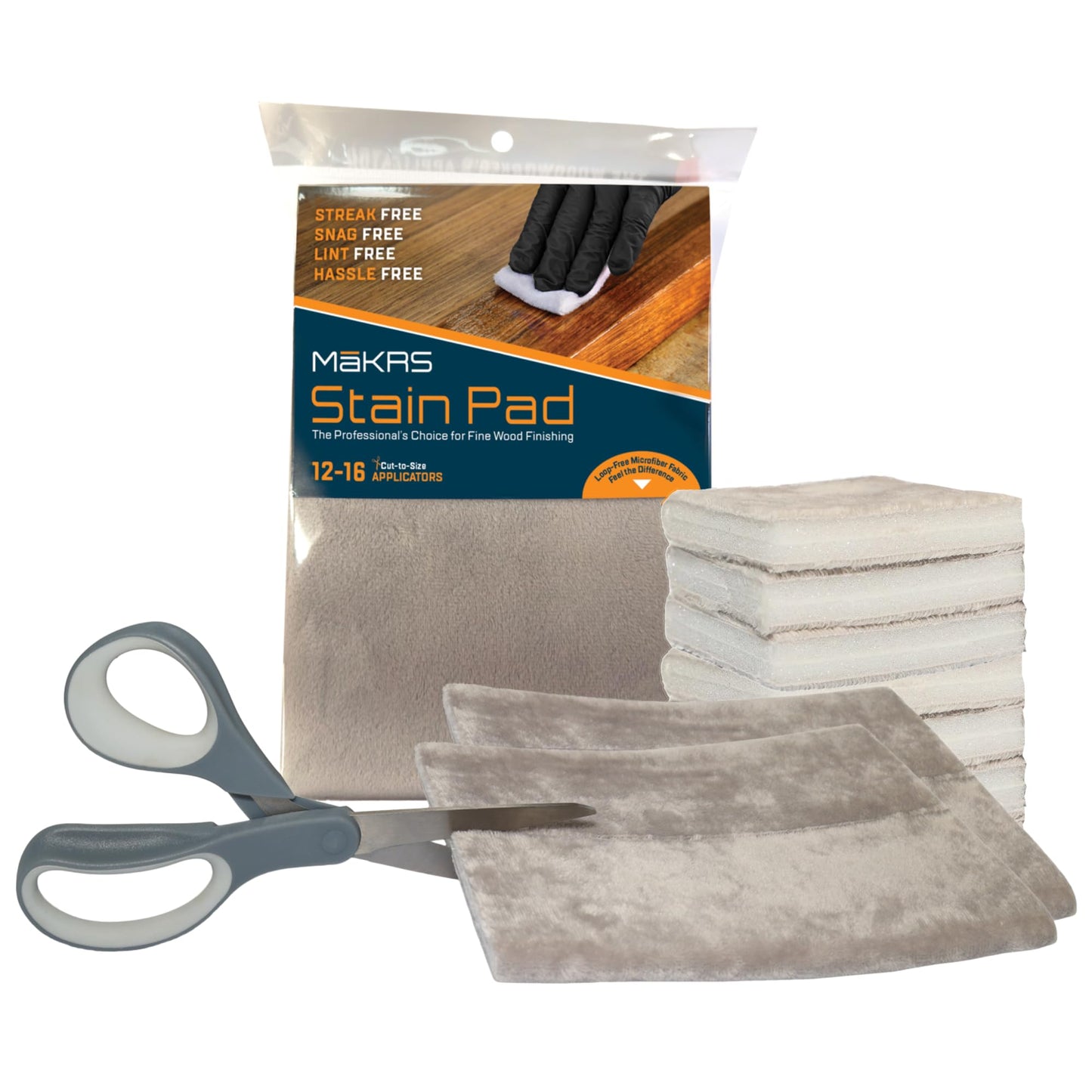 MāKRS Stain Pad, Cut-to-Size Staining Pads, 2-Pack, Lint, Snag, Streak-Free Applicator, Micro Brush Material, Wood Stains and Oil Based Finishes, Easy to Use with Consistent Application