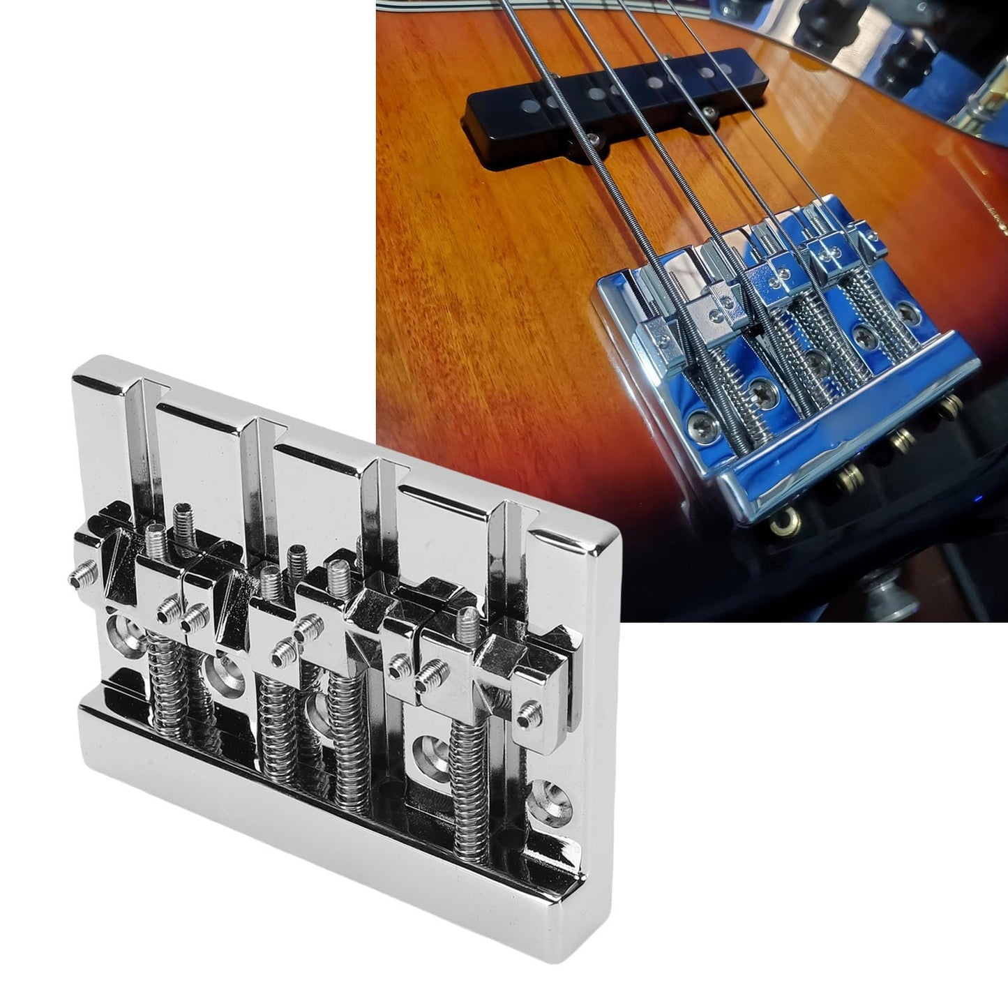 4 String Bass Bridge, High Mass Zinc Alloy Electric Bass Guitar Bridge with 19mm String Spacing for Universal Fit Enhanced Sustain
