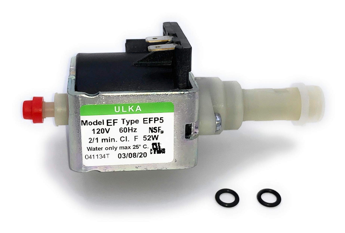 MacMaxe ULKA Model E Type EFP5 - Replacement Pump Compatible with Breville Espresso Machine - Solenoid Vibratory Water Pump with 2 O-Ring Seals - 15 Bar Max Pressure, 2/1 Min. On/Off, 120V, 60Hz, 52W