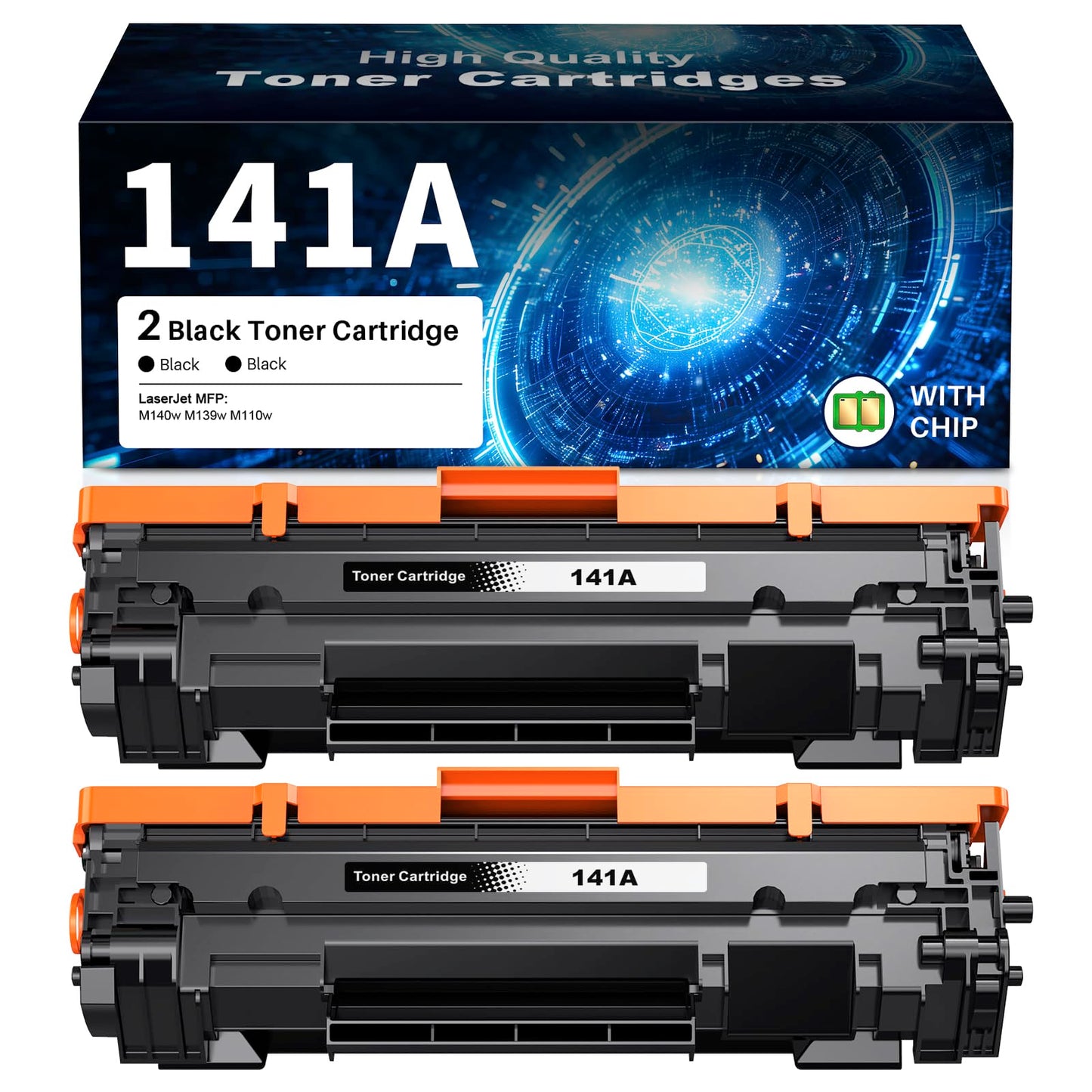 [with chip] 141A Toner Cartridge Black, M140w Toner High Yield Compatible Replacement for HP 141 A W1410A 141X W1410X Use with HP LaserJet Pro M110w MFP M140w Printer (2-Pack)