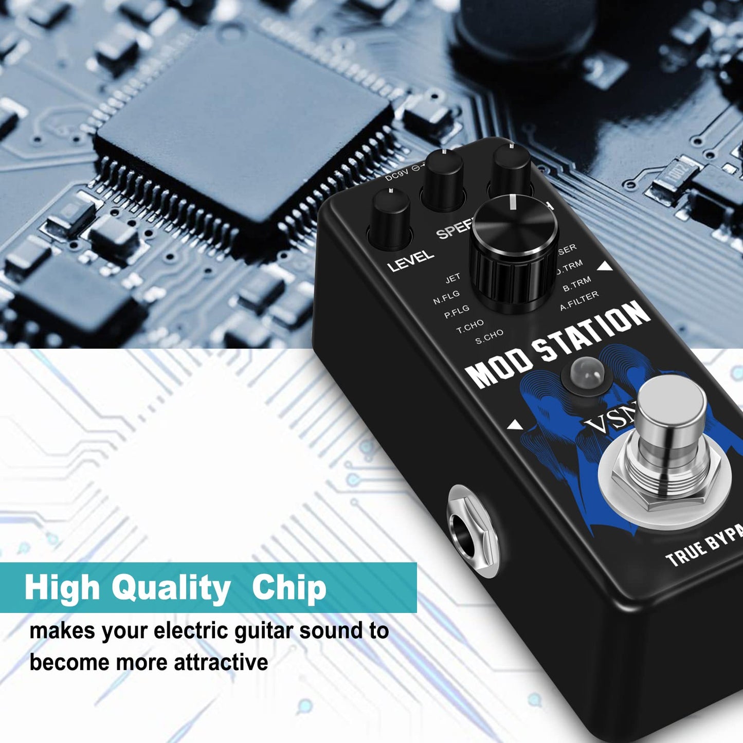 VSN Modulation Pedal for Electric Guitar Pedal Boards, 11 Effects Chorus Phaser Flanger Tremolo Vibroat Filter,11 Modulation Modes, True Bypass