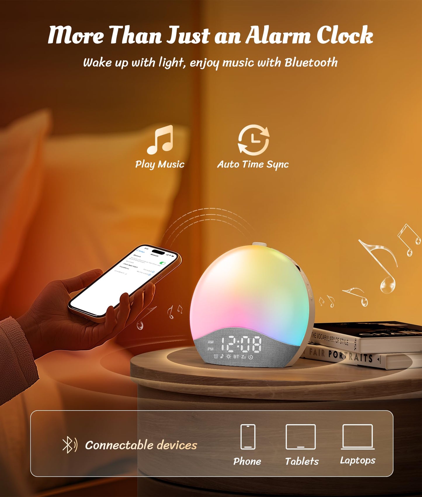 ecozy Sunrise Alarm Clock, White Noise Sound Machine, Alarm Clock for Bedrooms, 26 Soothing Sounds, 17 Night Lights, Bluetooth Speaker, Wake Up Sunlight for Heavy Sleepers, Adults, Kids