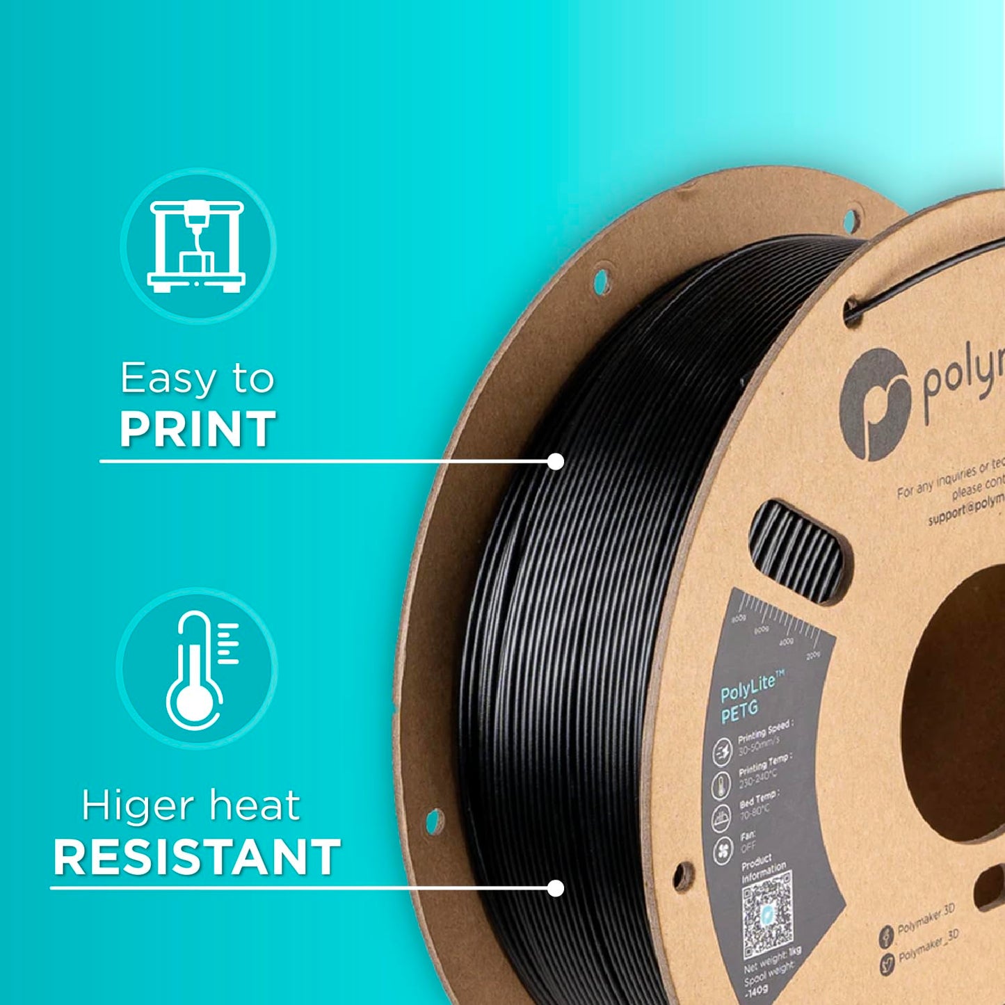 Polymaker PolyLite 3D Printer PETG Filament 1.75mm 2kg Black*2, Legacy PETG Formula, +- 0.03mm Dimensional Accuracy, Reliable Everyday Filament, Strong Layer Bonding, Compatible with Most 3D Printers