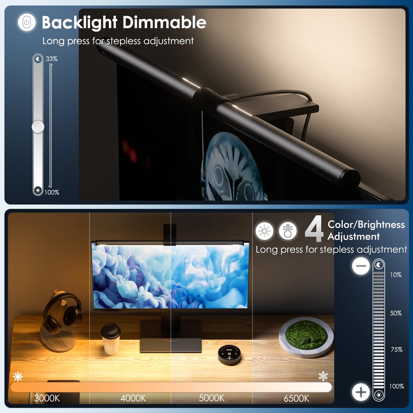 Quntis Monitor Light Bar 16'', Backlight Screen Monitor Lamp for Eye Caring, Remote Control Dimmable Screen Light Bar Computer Light, Home Office Desk Lamp