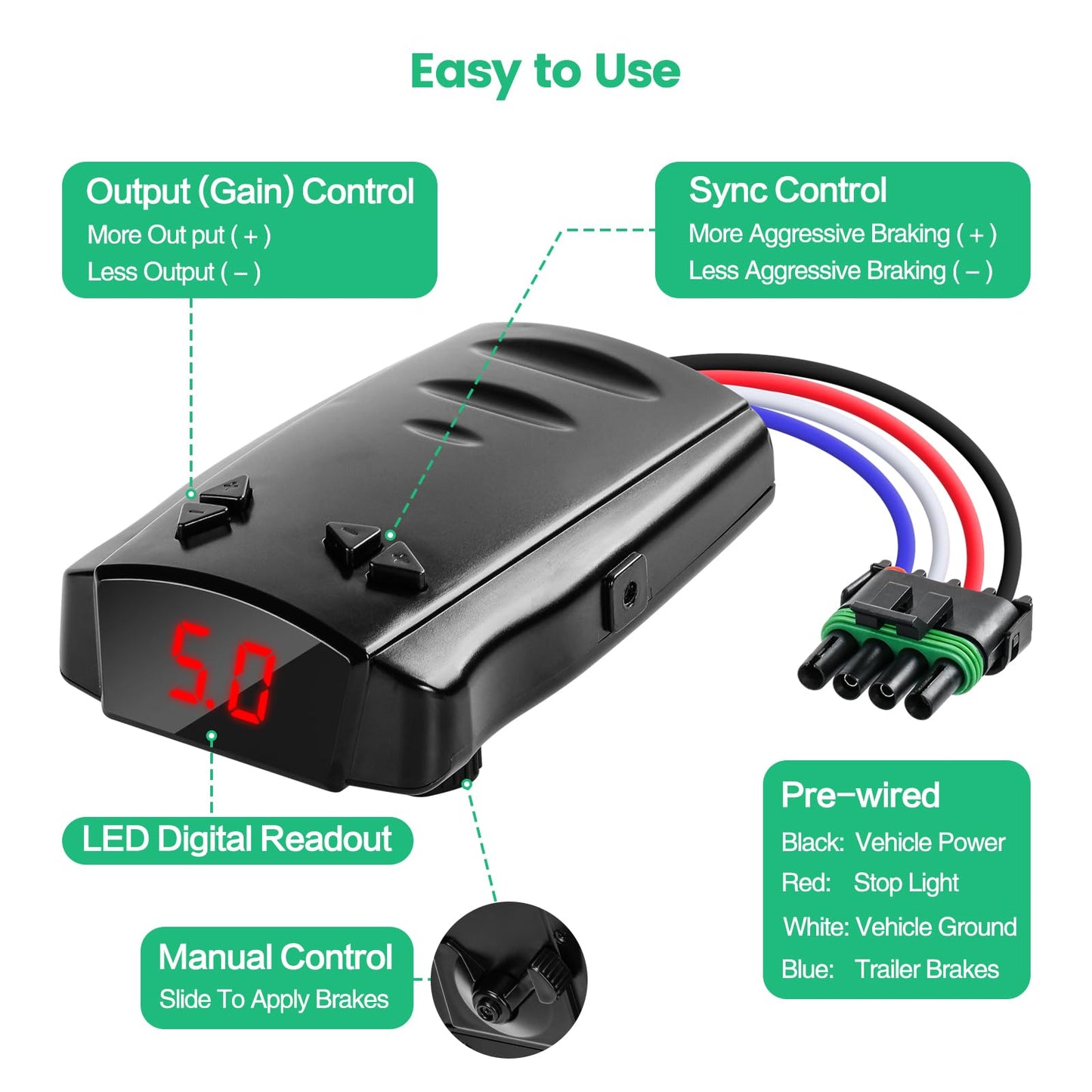 briidea Trailer Brake Controller, Time-Delay Brake Controller for 1-4 Axle Trailers, Safety Protection with Overload/Short-Circuit Alerts for Light-Duty & Occasional Towing