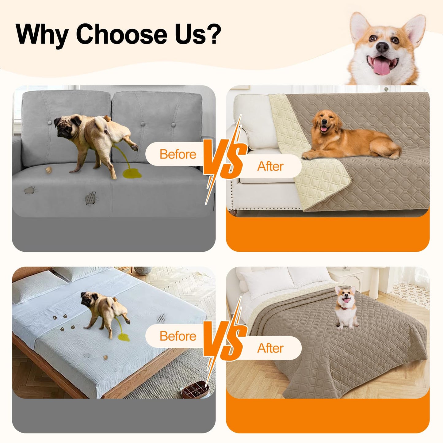 Smiry Waterproof Dog Blanket, 30x70 Inch Soft Pet Bed Cover Reversible, Washable Sofa Couch Furniture Protector for Small Medium Large Dog Puppy Cat, Taupe/Beige