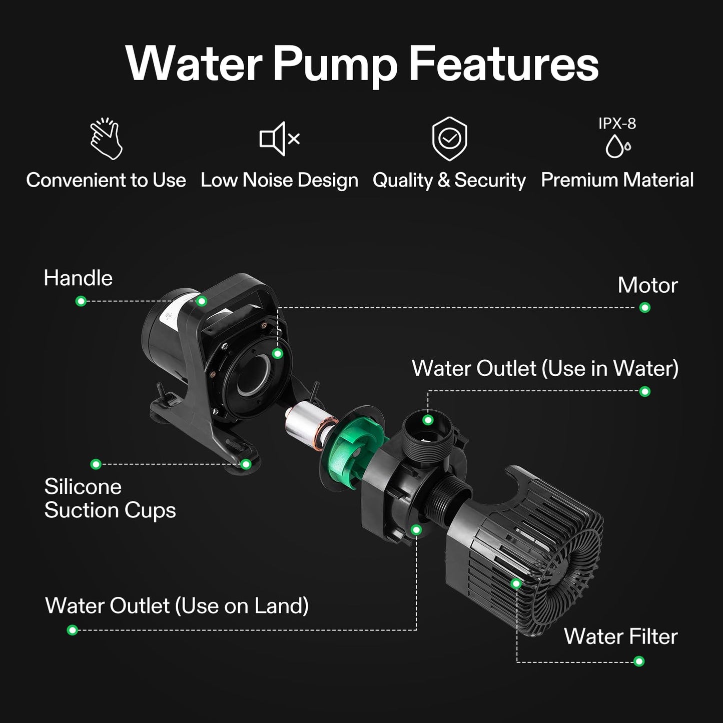 VIVOSUN 2600 GPH Submersible Water Pump with Barrier Bag, Ultra Quiet 200W Pond Pump for Pond, Waterfall, Fish Tank, Statuary, Hydroponic, 20Ft. Lift Height