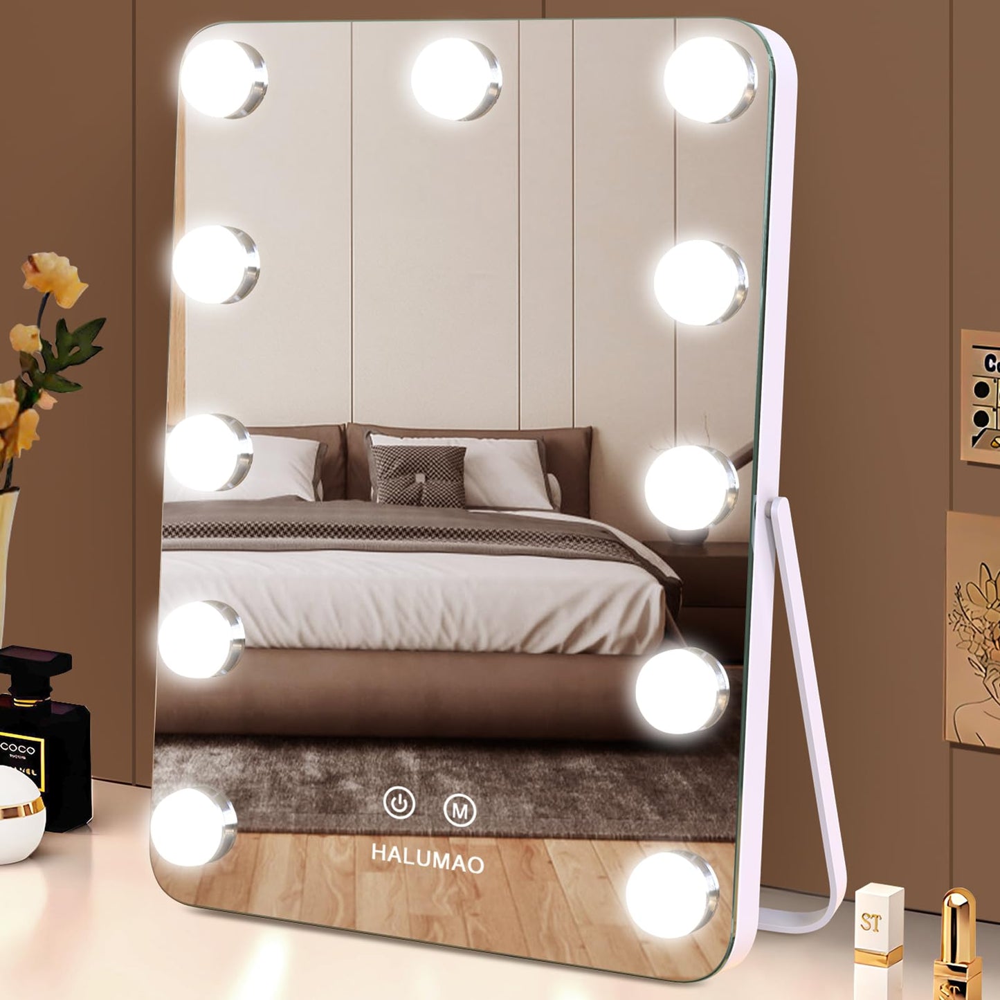 14.6" Vanity Makeup Mirror with Lights, Hollywood Mirror with 11 Dimmable LED Bulbs,3 Color Modes,Touch Control