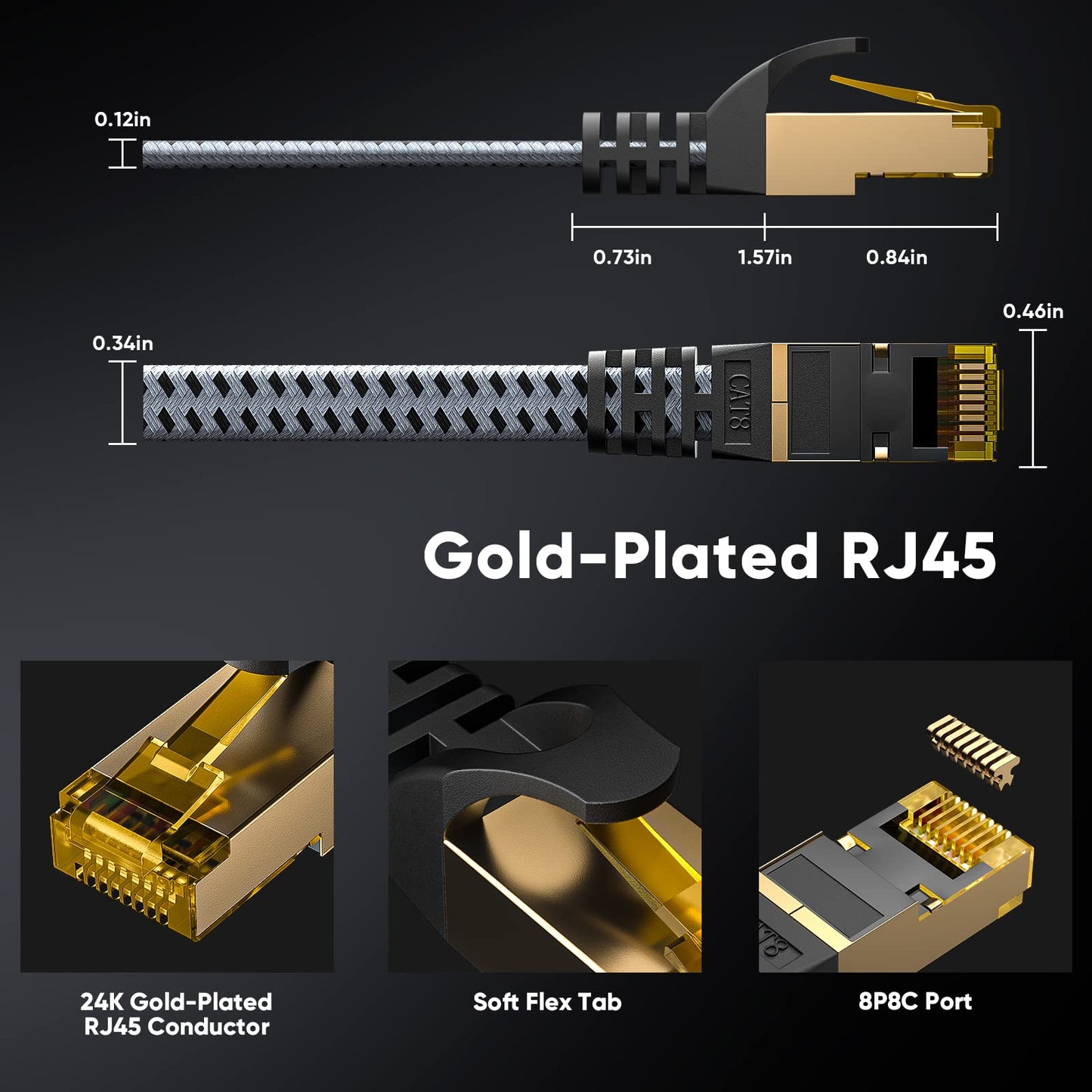 Cat 8 Ethernet Cable 75 FT, ARISKEEN 40Gbps 2000Mhz High Speed Cat8 Network LAN Patch Cord, Nylon Braided High Duty Shielded RJ45 Flat Internet Cable with Clips for Indoor Outdoor - 75 Feet (Grey)