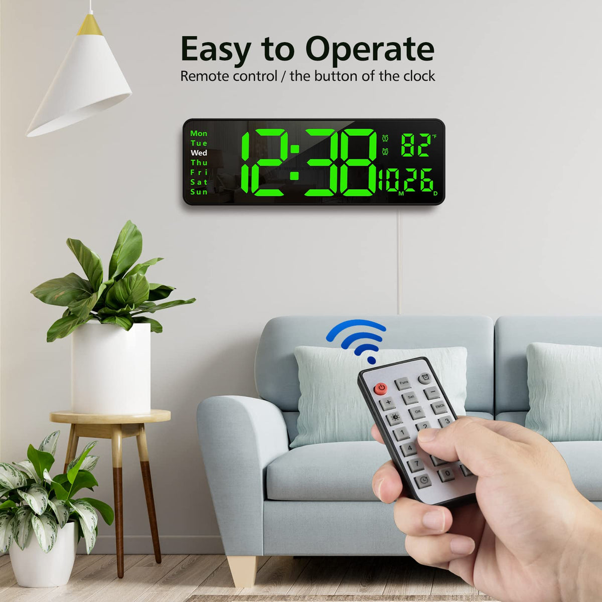 Zgrmbo 16" Large Digital Wall Clock with Remote, Large Display LED Wall Clock for Living Room/Gym/Shop/Warehouse/Office Decor, 12/24H, Auto Dimming, Timer(Not Included USB Adapter)