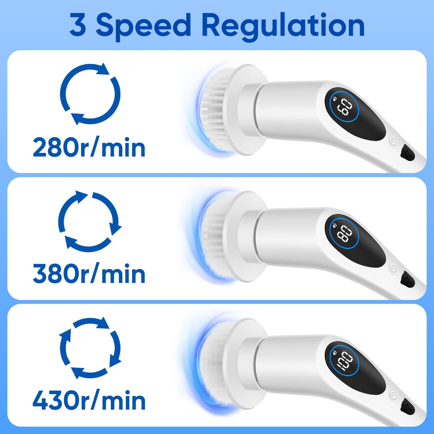 Electric Spin Scrubber, Upgrade Cordless Cleaning Brush with 9 Replaceable Cleaning Brush Heads, 3 Rotating Speeds, LED Display,Adjustable Extension Arm, Power Shower Scrubber for Bathroom Tile Floor