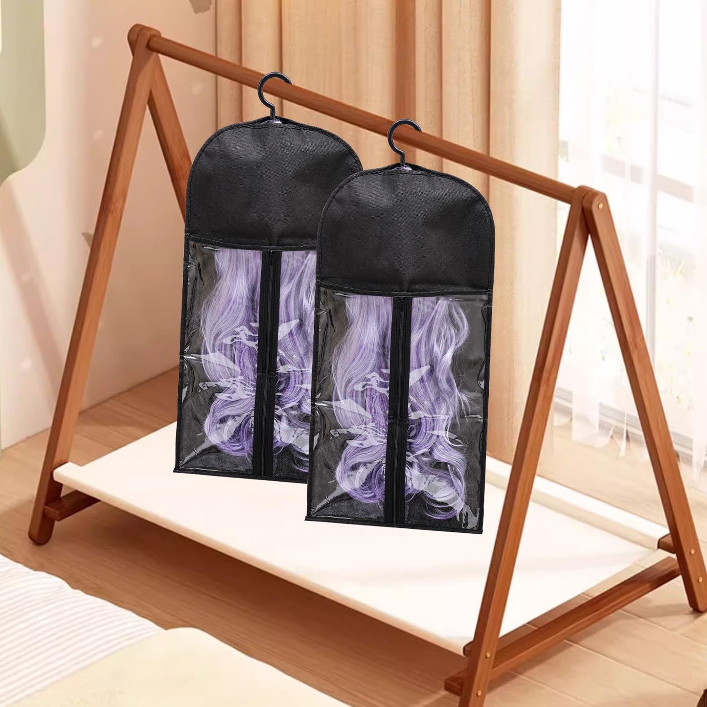 12PCS Hair Extension Holder Wig Storage Bags with Hanger for Multiple Wigs, Dust-proof Wig Hanger Hair Extension Storage Wig Bags for Hair Extensions, Wigs & Accessories