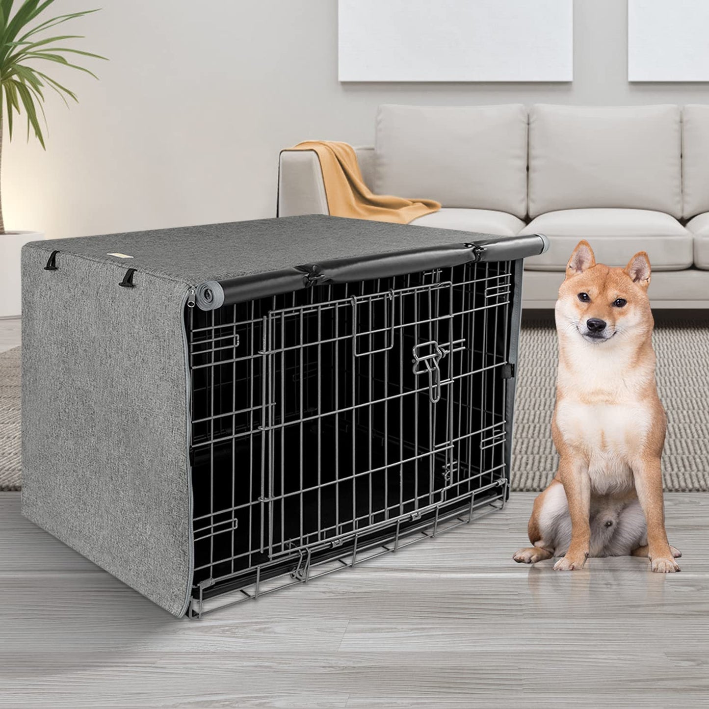 Seiyierr Double Door Dog Crate Cover, Dogs Kennel Covers for Metal Puppy Crates, Lightweight 600D Polyester Indoor/Outdoor Protection (Fits 24 30 36 42 48 inches Wire cage)