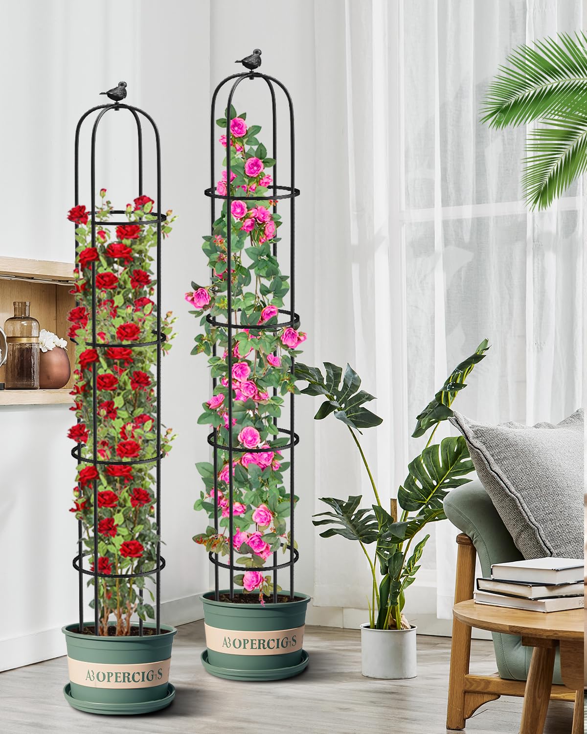 MYMULIKE 2 Pack 75" Garden Trellis for Climbing Plants Indoor/Outdoor, Plant Support for Vines, Tomatoes and Cucumbers, Trellis for Climbing Plants and Vegetables, Balcony/Patio/Courtyard Supplies