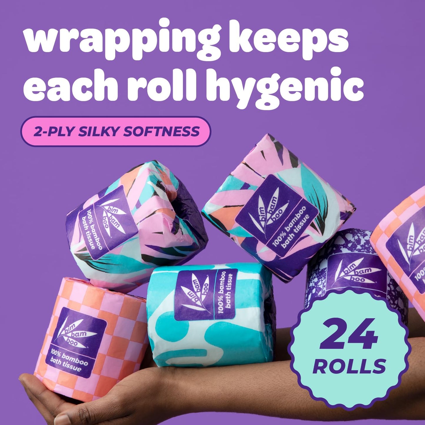 Bim Bam Boo Hypoallergenic Bamboo Embossed Formula Plastic Free 2ply Toiler Paper, 24 Rolls