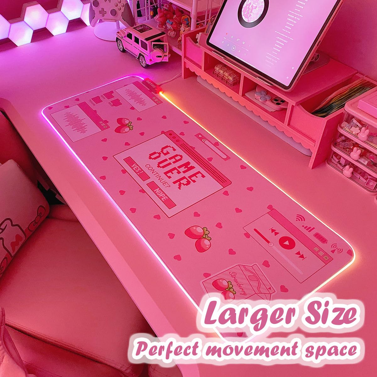 JMIYAV Pink RGB Gaming Mouse Pad 31.5x12 Inch PC XL Large Extended Glowing Led Light Up Desk Pad Non-Slip Rubber Jmiyav Base Computer Mouse Pad Cute Mousepad Mat 31.5x12 Inch Over