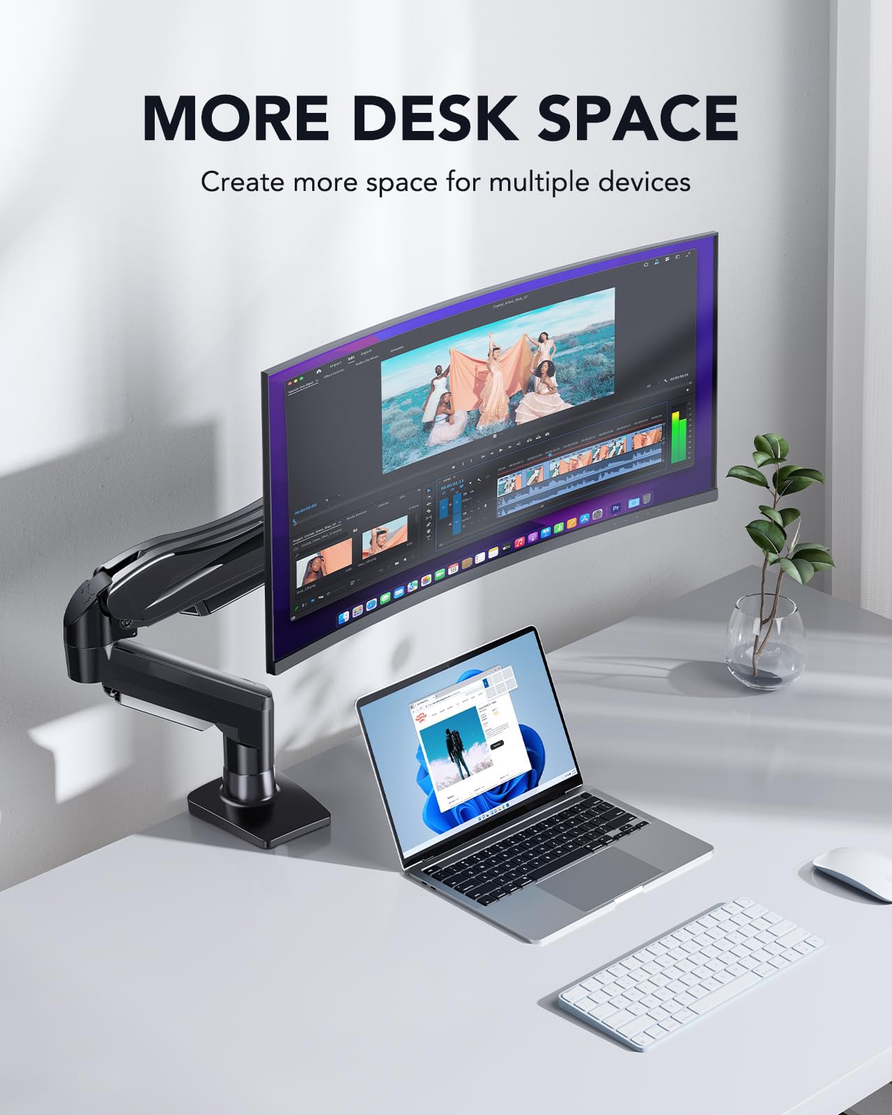 HUANUO Single Monitor Mount, 13 to 32 Inch Design Monitor Arm, Adjustable Stand, Vesa Mount with Clamp and Grommet Base - Fits 4.4 to 19.8lbs LCD Computer Monitors