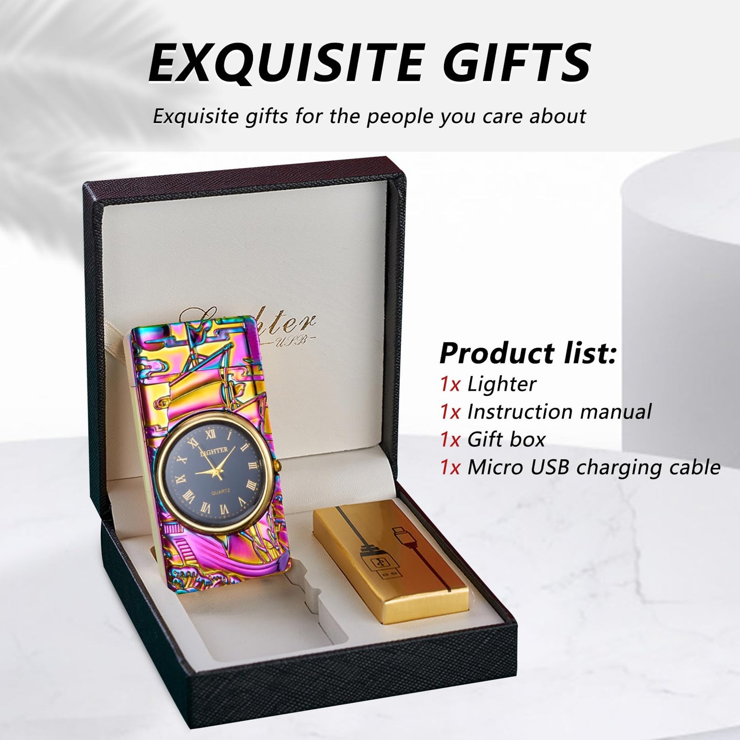 BABOBIU Electric Lighter Cool Lighter Windproof Flameless Candle Lighter USB Rechargeable Lighter with Cool Clock dial Gift for Men, Boyfriend, Husband (Colorful)