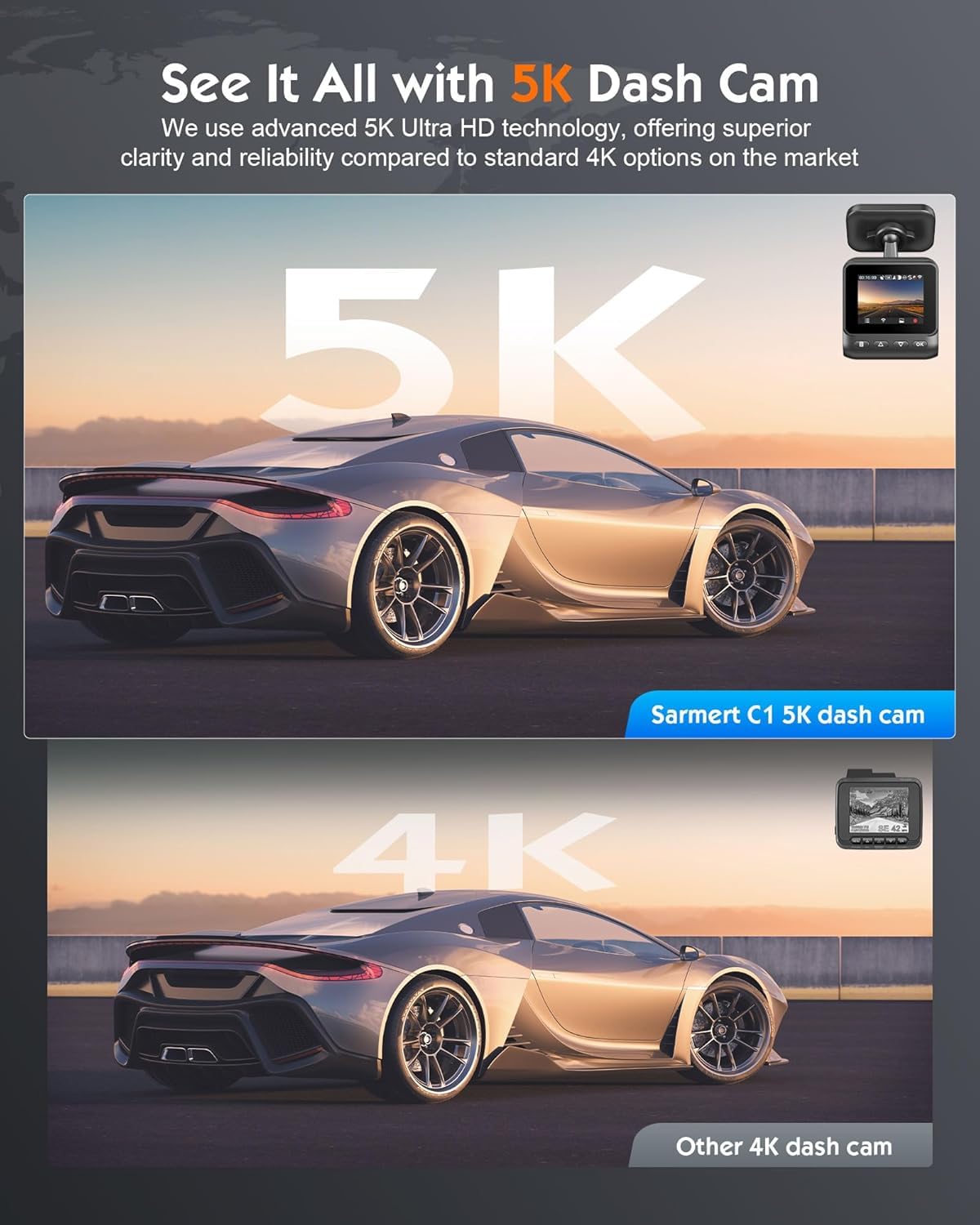 5K Dash Cam, Sarmert Car Camera Dashcam Built-in GPS 5G WiFi, 5K 4K UHD with APP, 2" IPS Screen Dash Camera with Super Night Vision, Loop Recording, WDR, 150° Wide, G-Sensor, Supports 512GB Max