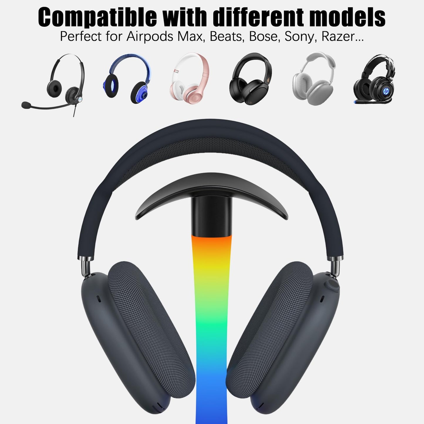Headphone Stand with Wireless Charger,Gaming Headset Stand with RGB Light Mode,For Airpod Max Stand Compatible with Airpod Pro/3/2,For iPhone 17/16/15/14/13/12/11,Gifts for Gamers & Music Lover(Black)