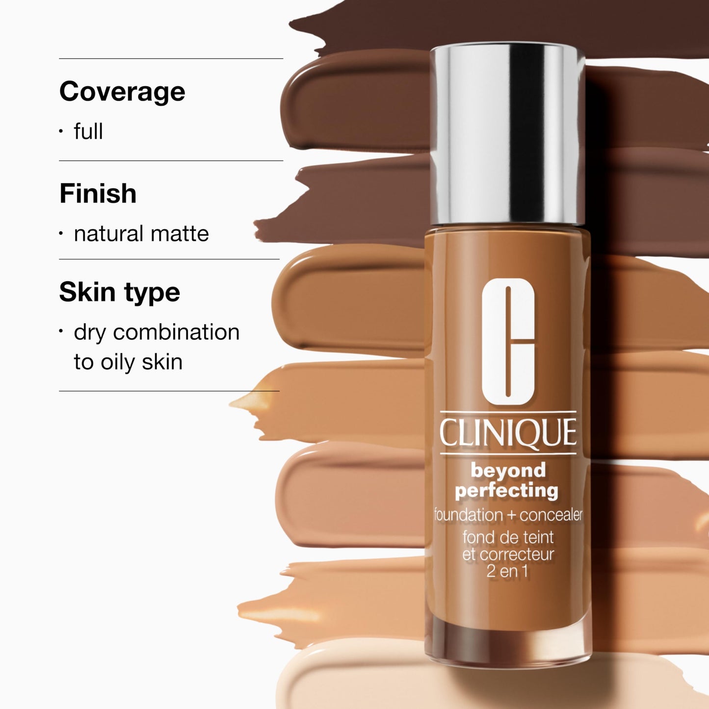 Clinique Beyond Perfecting Liquid Lightweight Full Coverage Foundation + Concealer For Dry Combination to Oily Skin Types, Clove