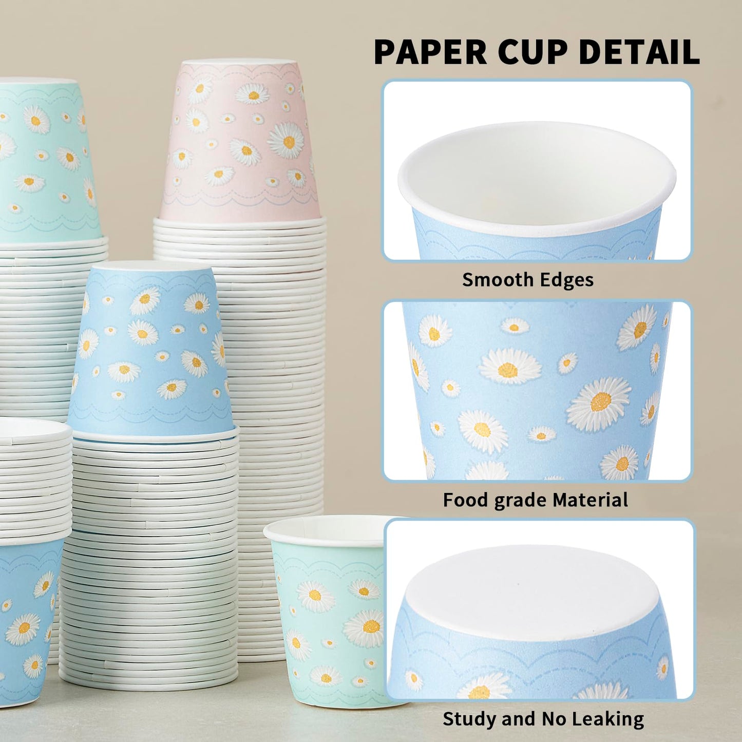 Tamone 600 Pack 3 oz Paper Daisy Design Pink & Blue Bathroom Cups, Disposable Mouthwash Cups for Home, Party, Picnic, BBQ, Travel