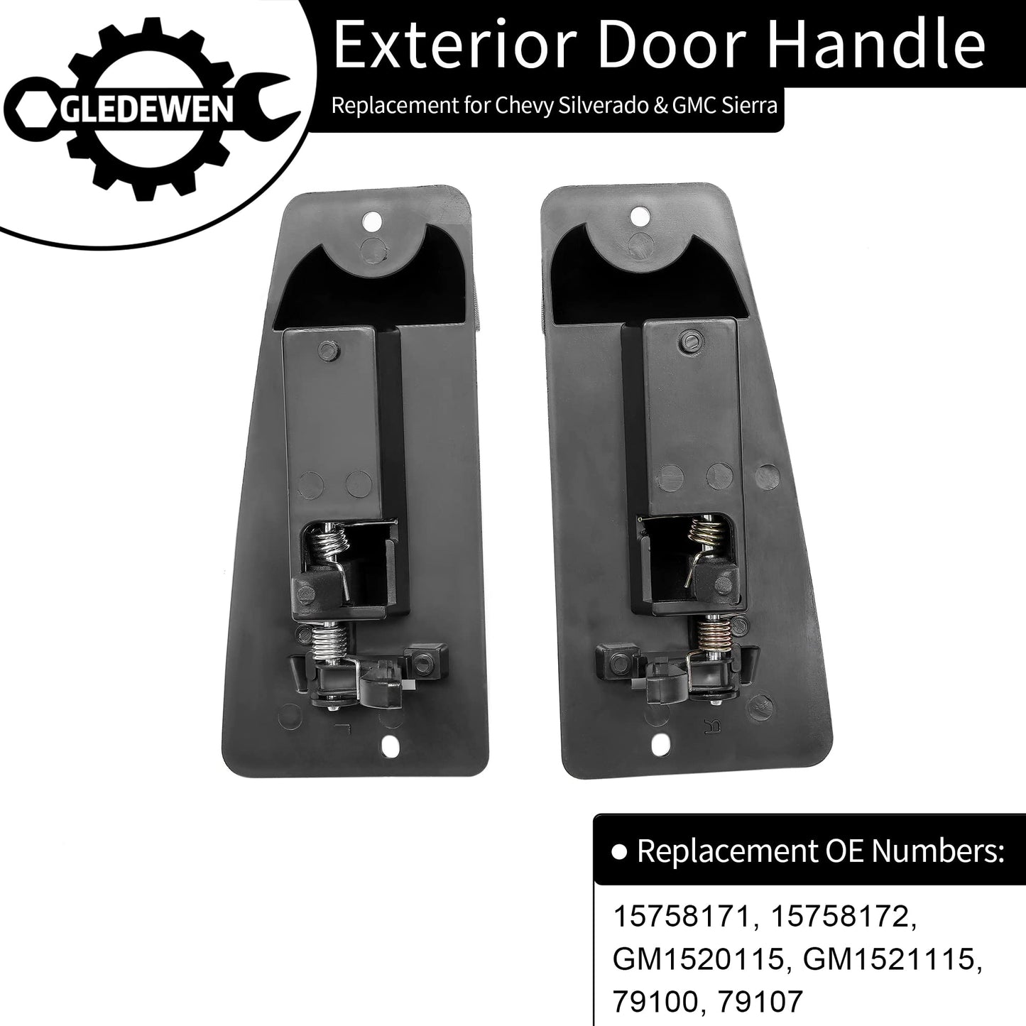 Metal Exterior Door Handles, Compatible with 1999-2007 Chevy Silverado, GMC Sierra 1500 2500 3500, Extended Cab Rear Outside Left Driver & Right Passgenger Side | Replace# 15758171, 15758172