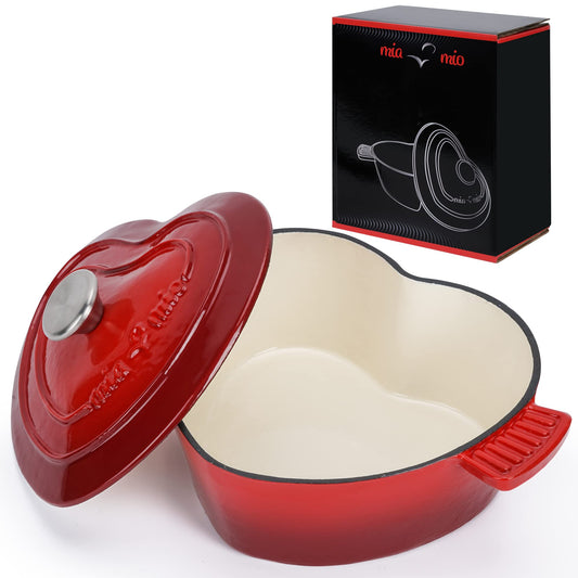 MIAMIO - Enameled Cast Iron Dutch Oven in Heart Shape Non Stick Pot/Gift for Christmas, Suitable for all Heat Types + Oven (3 L, 24 cm)