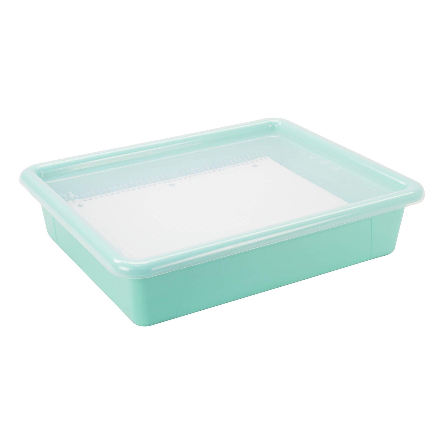 Storex Letter Size Flat Storage Tray – Organizer Bin with Non-Snap Lid for Classroom, Office and Home, Teal, 5-Pack (62541A05C)
