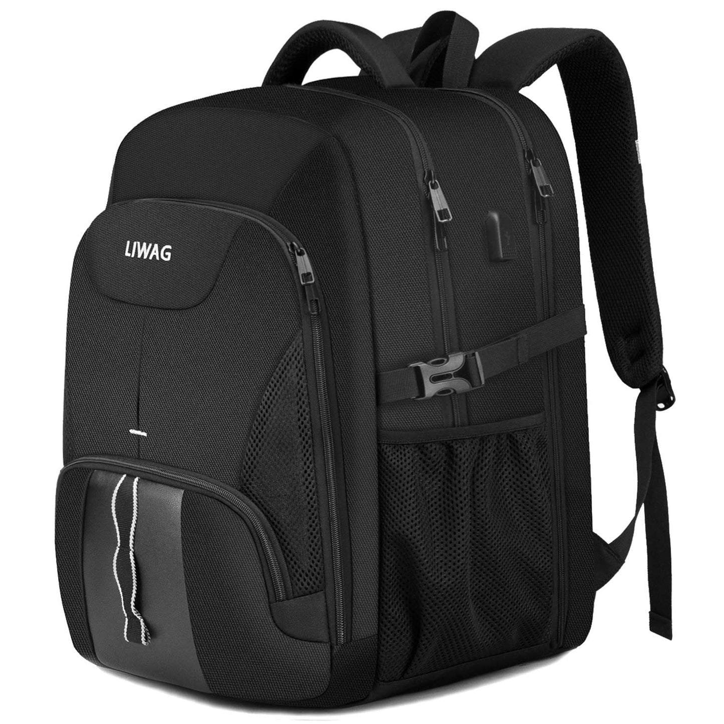 Extra Large Backpack for Men Durable Travel Laptop Backpack 50L with USB Charging Port,Water Resistant 17.3 inch Computer Bag,TSA Friendly Big Business Anti Theft Work College School Bookbags,Black