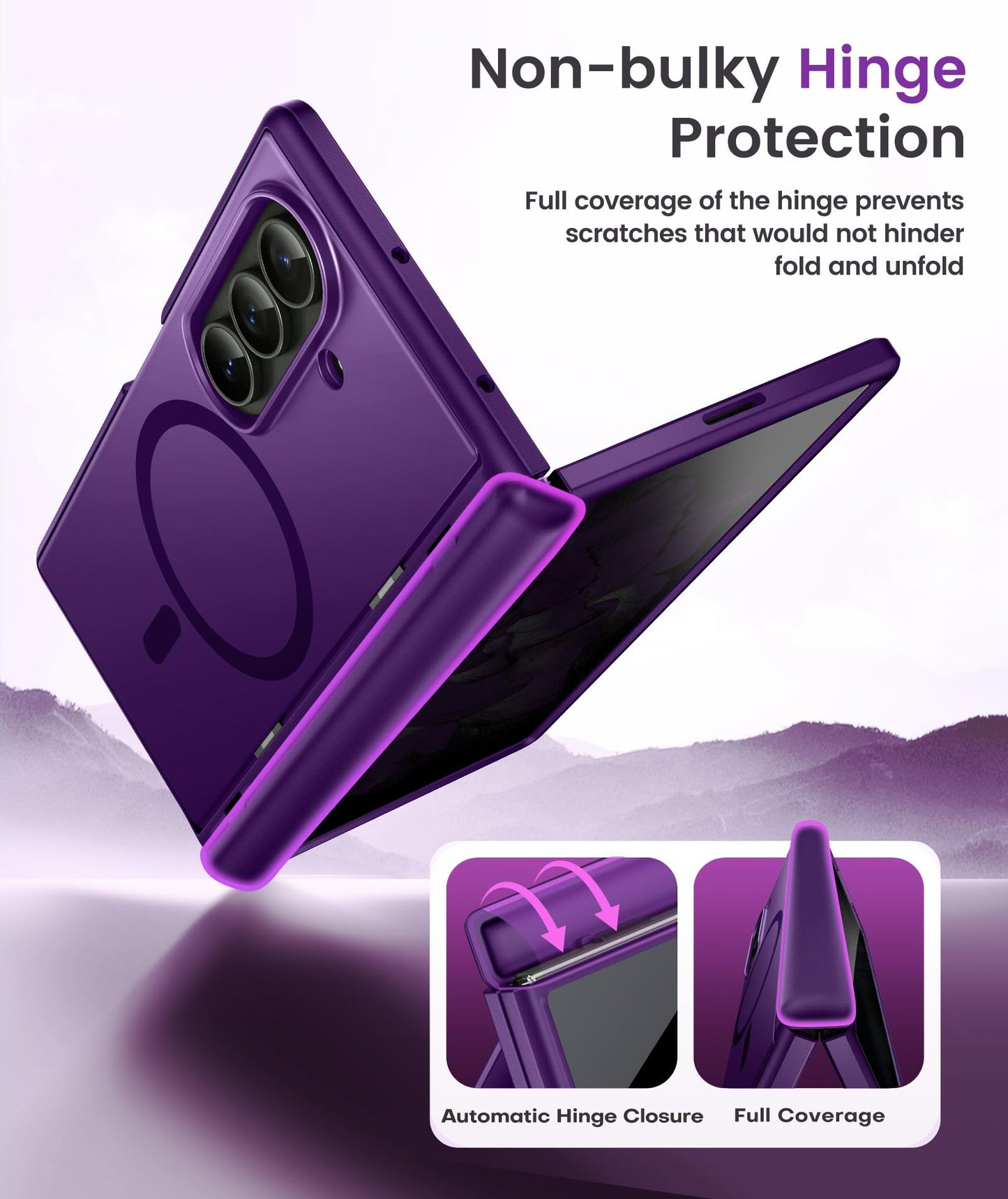 BERFY Magnetic for Samsung Galaxy Z Fold 7 Case with Privacy Screen Protector, [Compatible with MagSafe][Anti Spy] Built-in Hidden Kickstand, Full-Body Shockproof Slim Phone Case for Z Fold 7, Purple