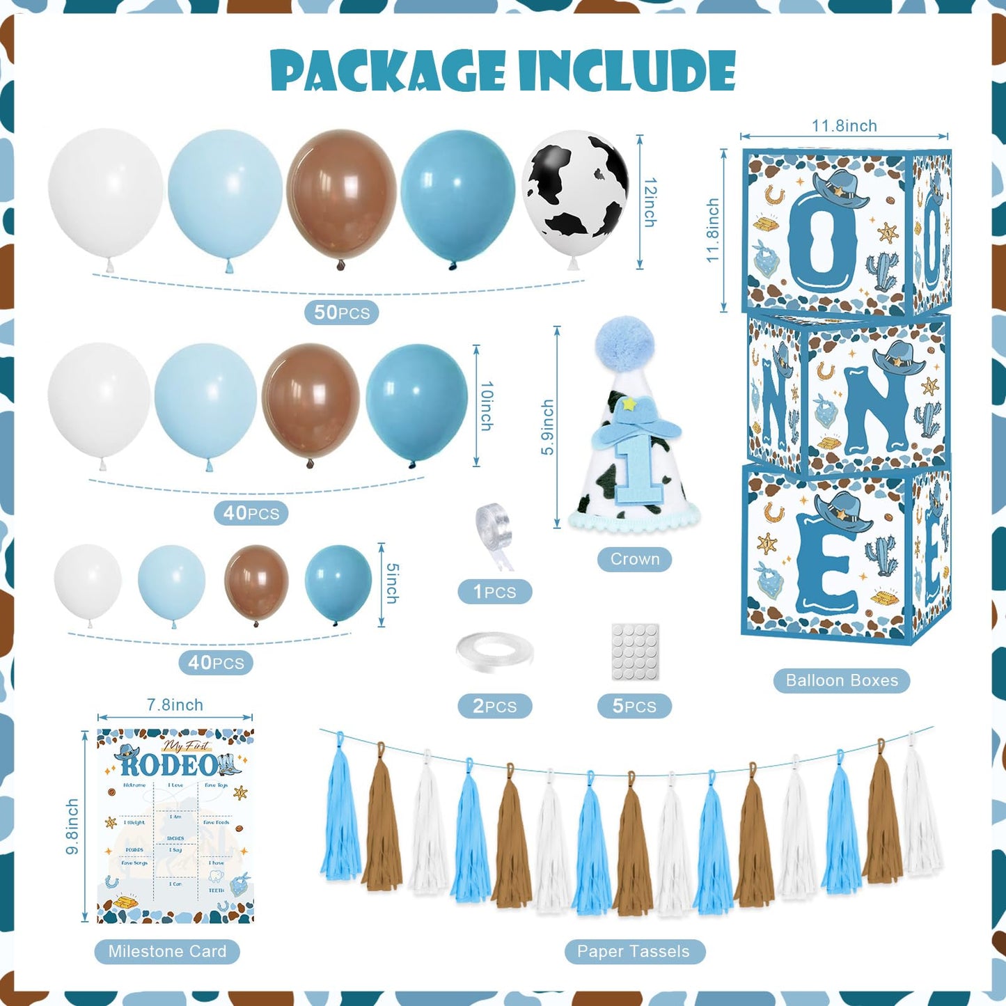 My First Rodeo Decorations Boy, Cowboy 1st Birthday Party Decorations, Cowboy Balloon Arch Kit Western Party Supplies Backdrop Tablecloth Photo Banner for 1st Rodeo Birthday Party Decor Boy