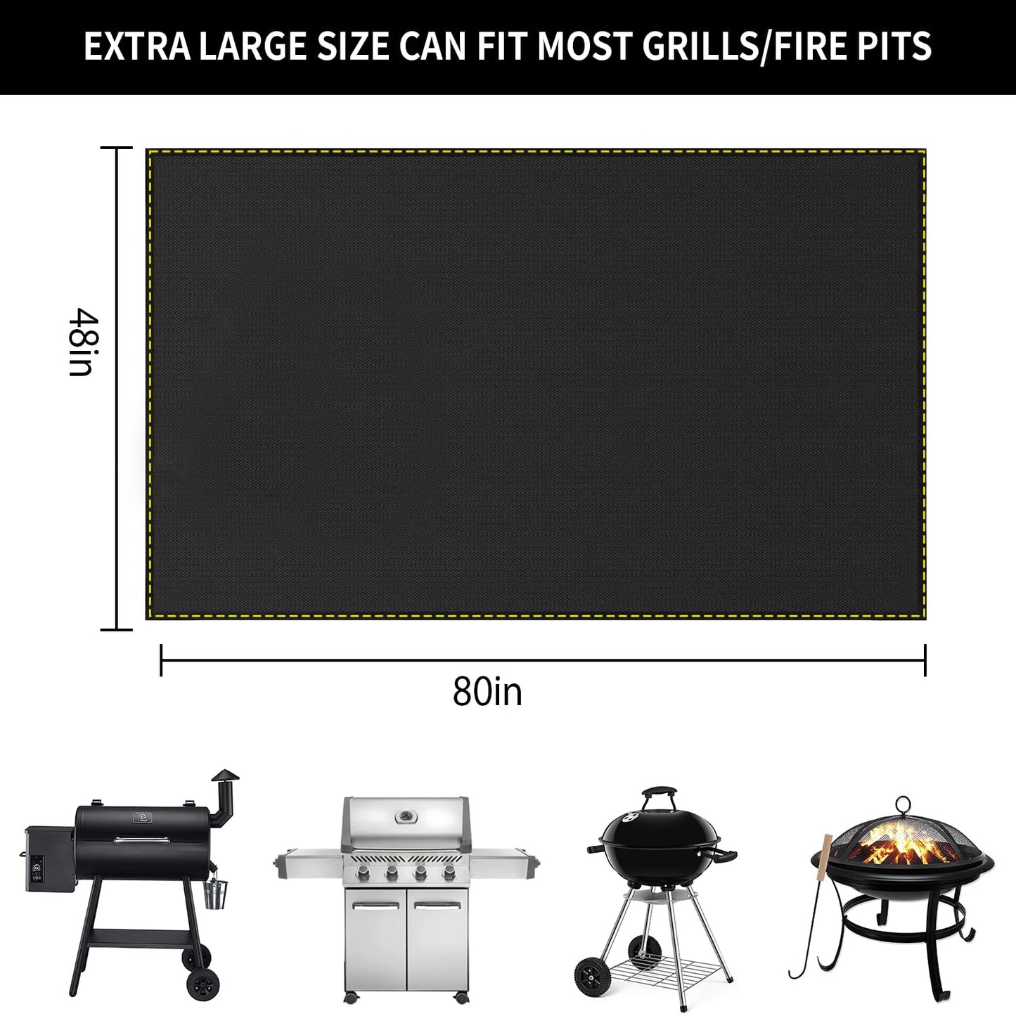 80x48 Inch Large Under Grill Mat for Outdoor Grill Deck Patio Protector, Silicone Fireproof Waterproof Oil-proof BBQ Floor Matt Pad