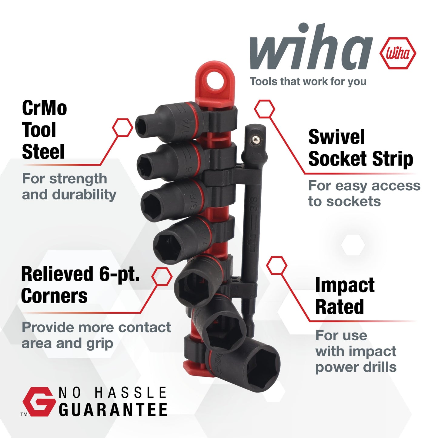 Wiha 72093 8 Piece 3/8" Drive SAE Impact Socket Set