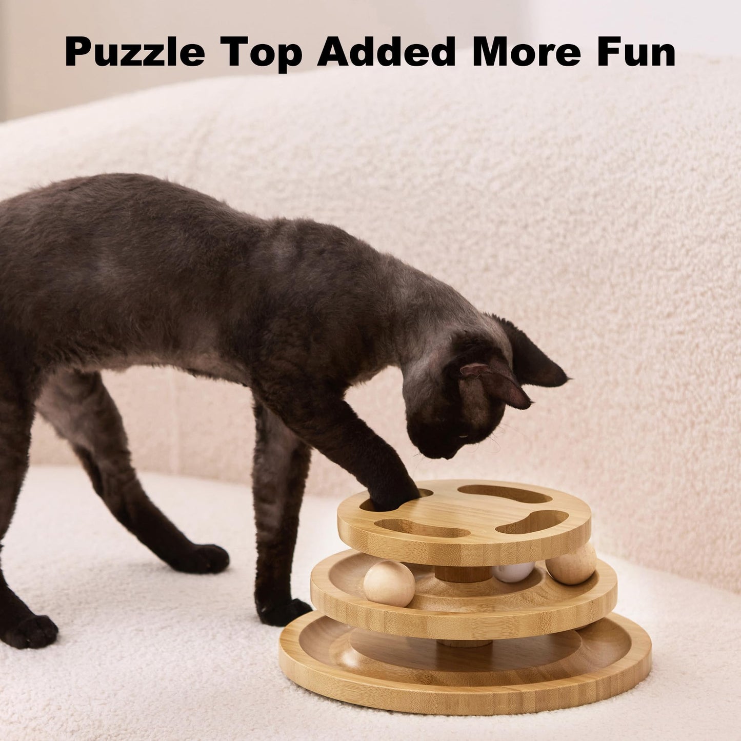 ZOMISIA Cat Ball Track Toy with Puzzle Top, Wooden Cat Toys for Indoor Cats with Spinning Balls, Interactive Large Cat Ball Tower for Kitten Exercise Mental Physical