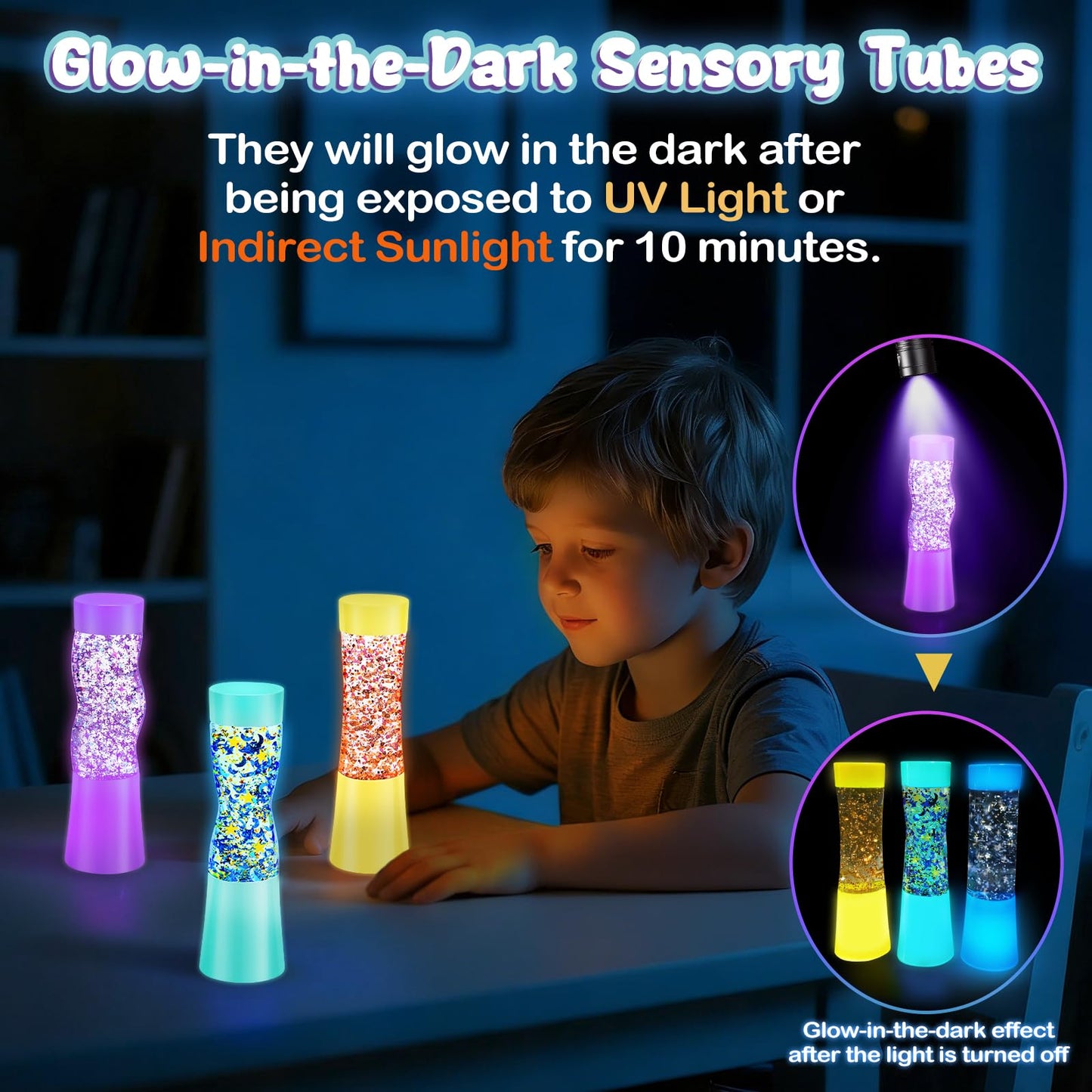 Subao Sensory Toys for Autism Kids, Sensory Lights Glow-in-the-Dark, Light Up Sensory Tubes Fidget Toys, Autism Sensory Products for Anxiety & Stress Relief, Sensory Special Needs Developmental Toys