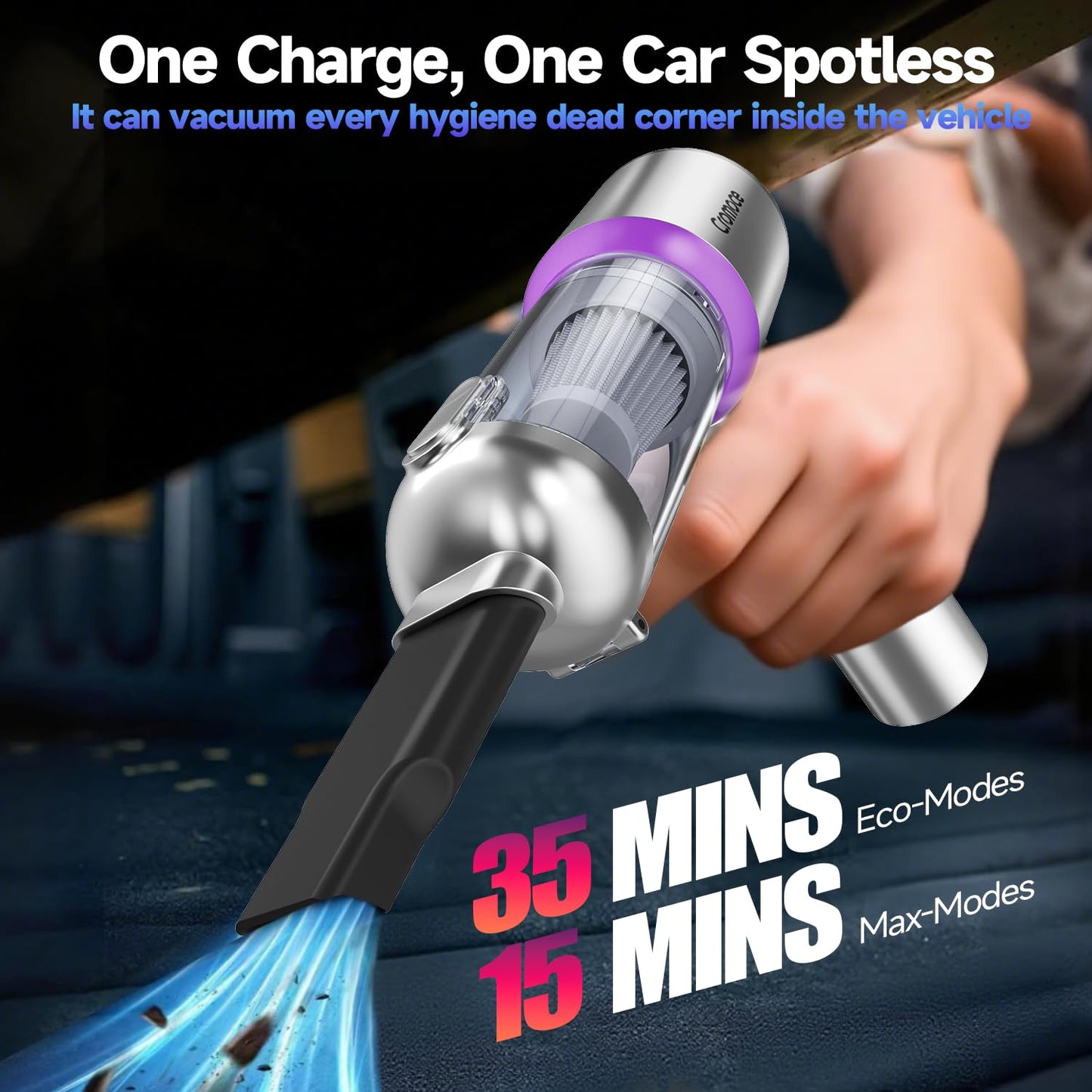 Car Vacuum Cleaner Cordless Powerful, 24000PA Handheld Vacuum Portable, Mini Vacuum with 3 Modes, One-Click Empty, Brushless Motor, Duster/Blower/Pump Hand Vacuum for Car, Home,Office