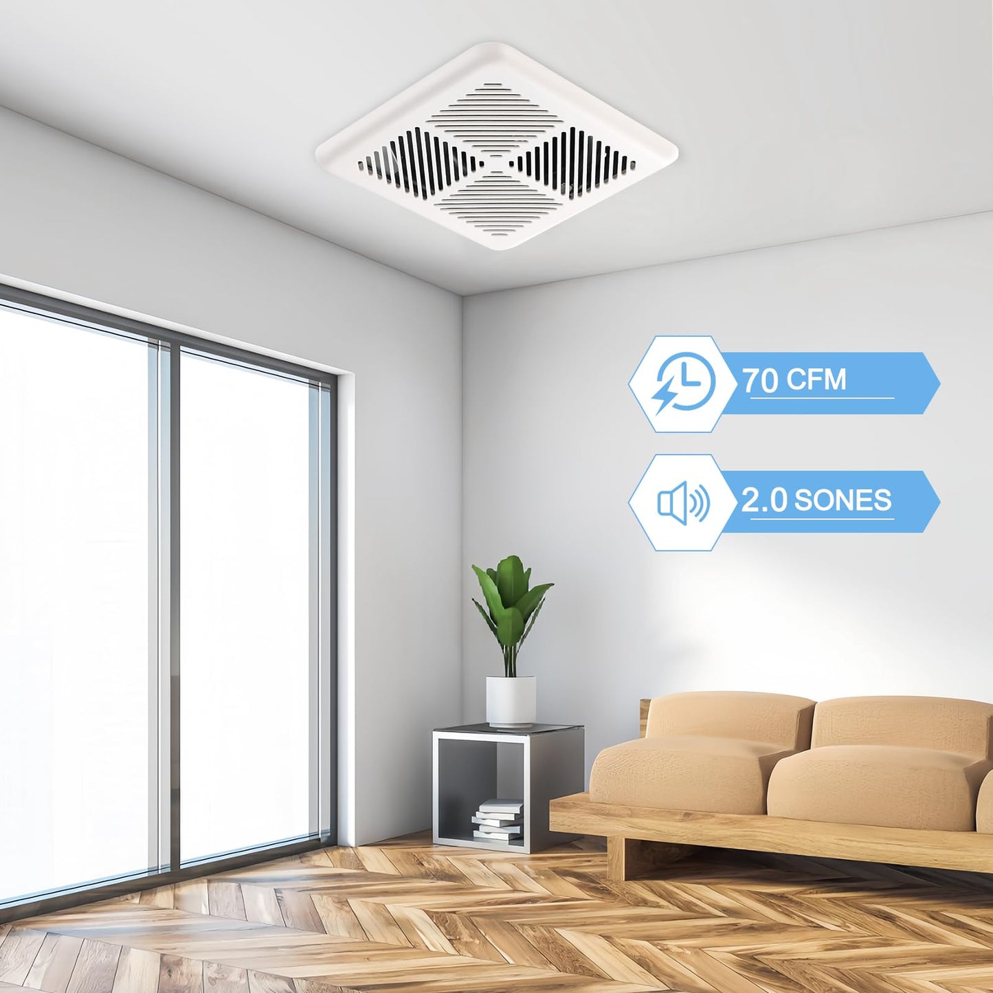 Tech Drive Very-Quiet 70 CFM, 2.0 Sone Bathroom Ventilation and Exhaust Fan (70CFM New Version)