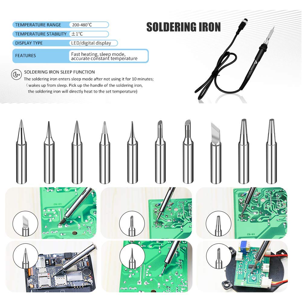 2 in 1 750W LED Digital Soldering Station Hot Air Gun Rework Station Electric Soldering Iron for Phone PCB IC SMD BGA Welding Set 110V