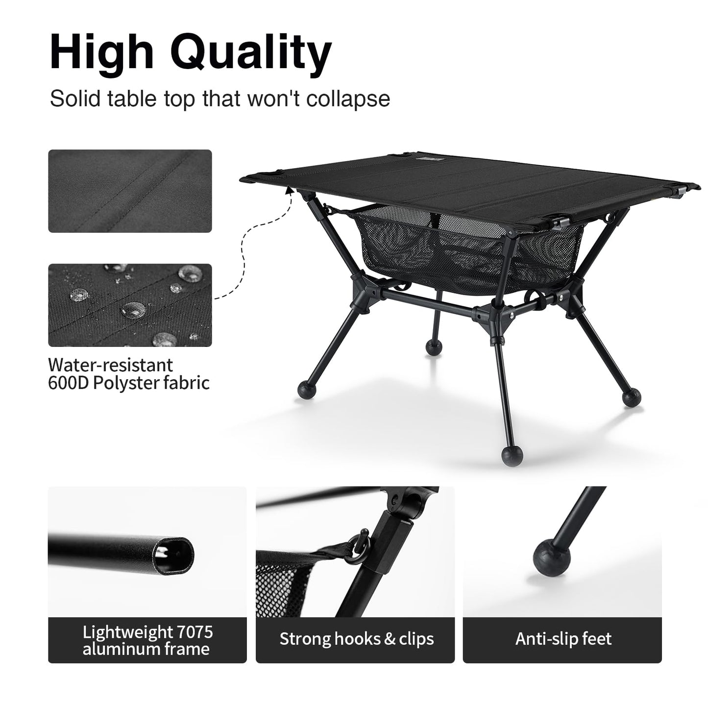 ONETIGRIS Dipper Camping Table, Lightweight Portable Folding Table with Mesh Storage Net, High/Low Options, Ideal for Camping, Hiking, Tailgating, Beach, Picnic, Travel, Backyard
