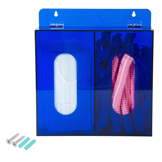 Blue Acrylic Glove Box Holder, Wall Mounted Glove Dispenser, Hairnet Shoe Cover Dispenser (for 2 Boxes)